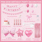 Pink Bow Birthday Decorations for Girls Women, Coquette Birthday Decorations, Fringe Curtain, Foil Balloons, Cake Toppers, Bows Theme Party Decor Girl