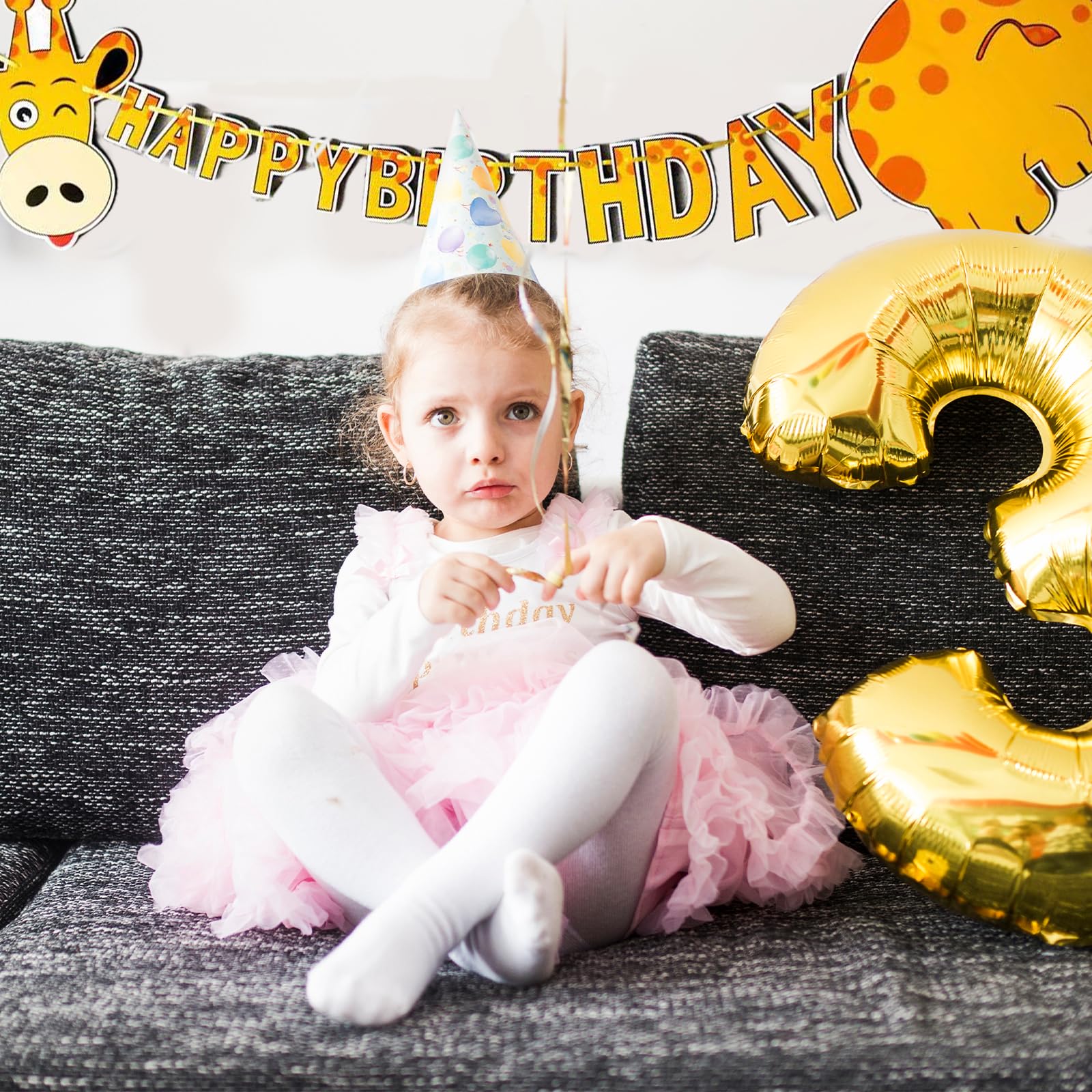 Giraffe Happy Birthday Party Banner, Cartoon Safari Animal Garland, Kids Jungle Themed Birthday Decorations, Funny Wall Hanging Letter Bunting