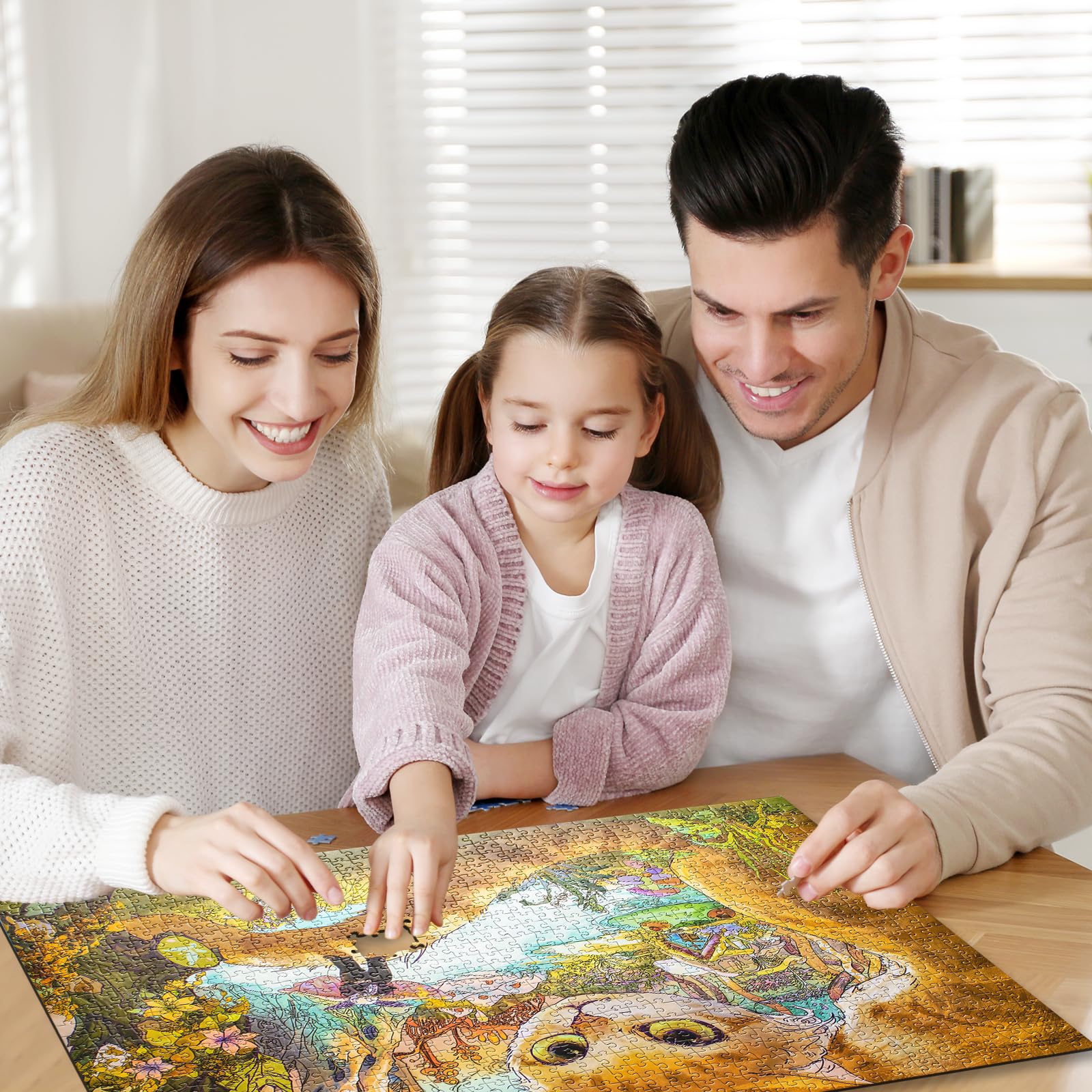1000-Piece Fantasy Forest Cat Jigsaw Puzzle, Cats and Insects Band Puzzle for Adults Fun and Challenging Family Game Great Gift Idea, Finished Size is