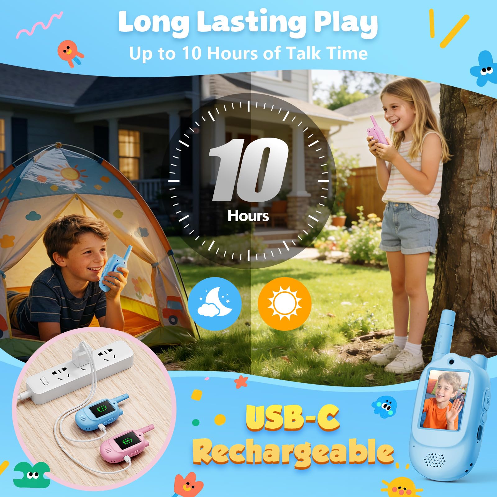 Video Walkie Talkies for Kids, 2 Pack Rechargeable with Screen & Voice Changer, Long Range Two Way Radios for Indoor Outdoor Play, Camping, Birthday