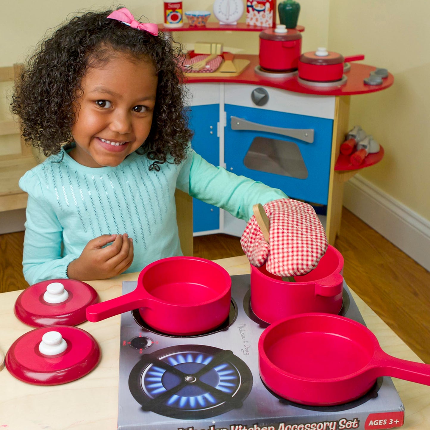 Melissa & Doug Deluxe Wooden Kitchen Accessory Set - Pots & Pans (8 pcs)