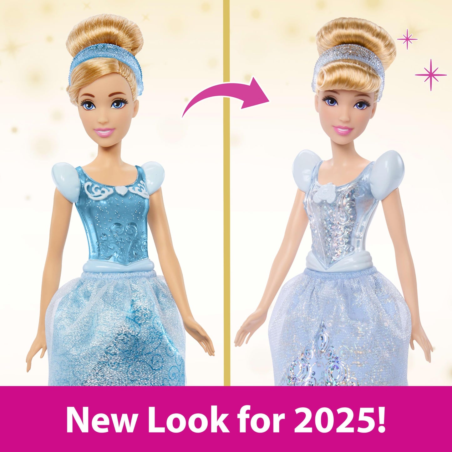 Mattel Disney Princess Cinderella Doll in Sparkling Fashion with Removable Skirt, Headband and Shoes, Posable & Collectible, Inspired by Movie