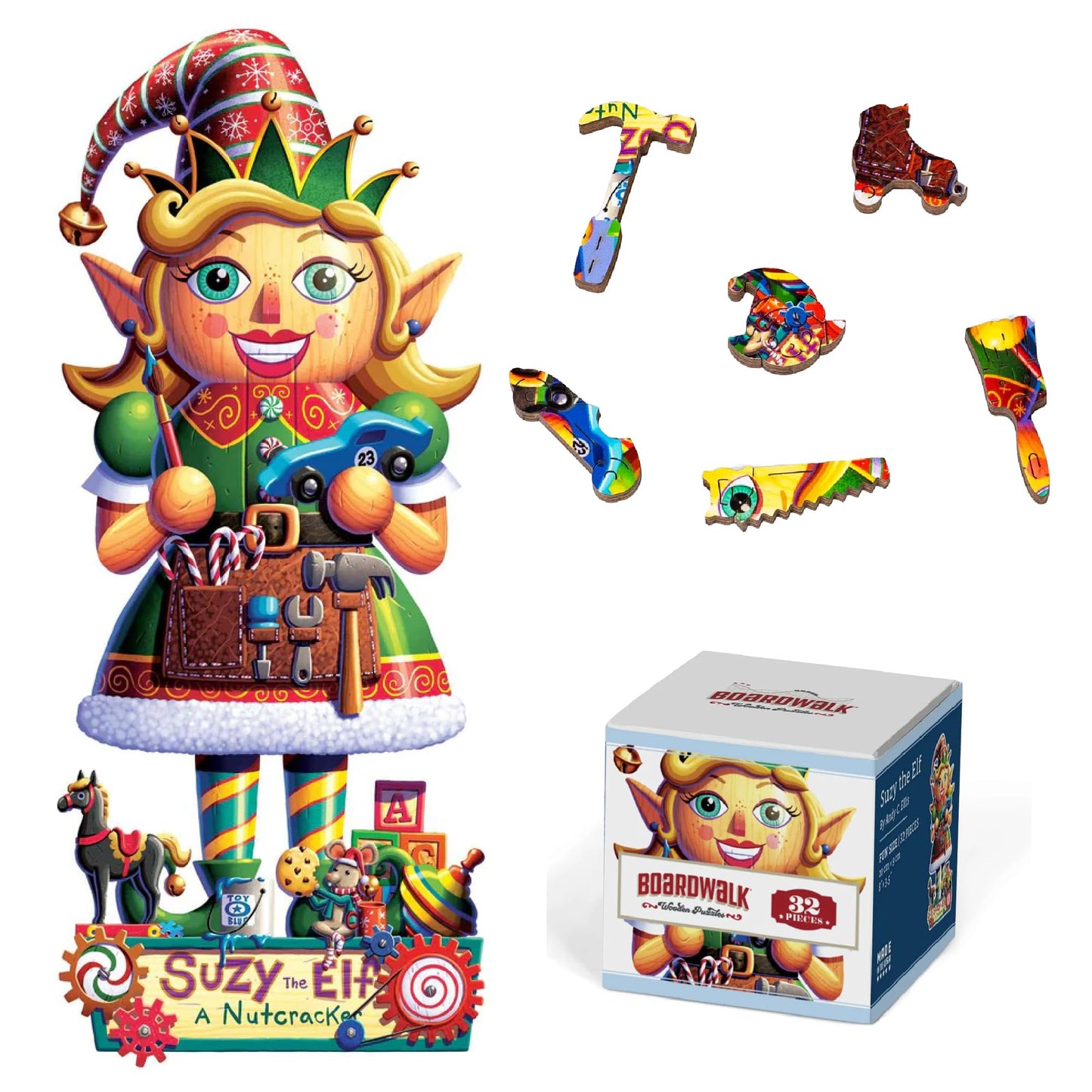 Boardwalk Puzzles Luxury Wood Puzzle - Suzy The Elf Fun Size, 32 Pieces, Wooden Puzzle Activity for Adults, 8"x3"