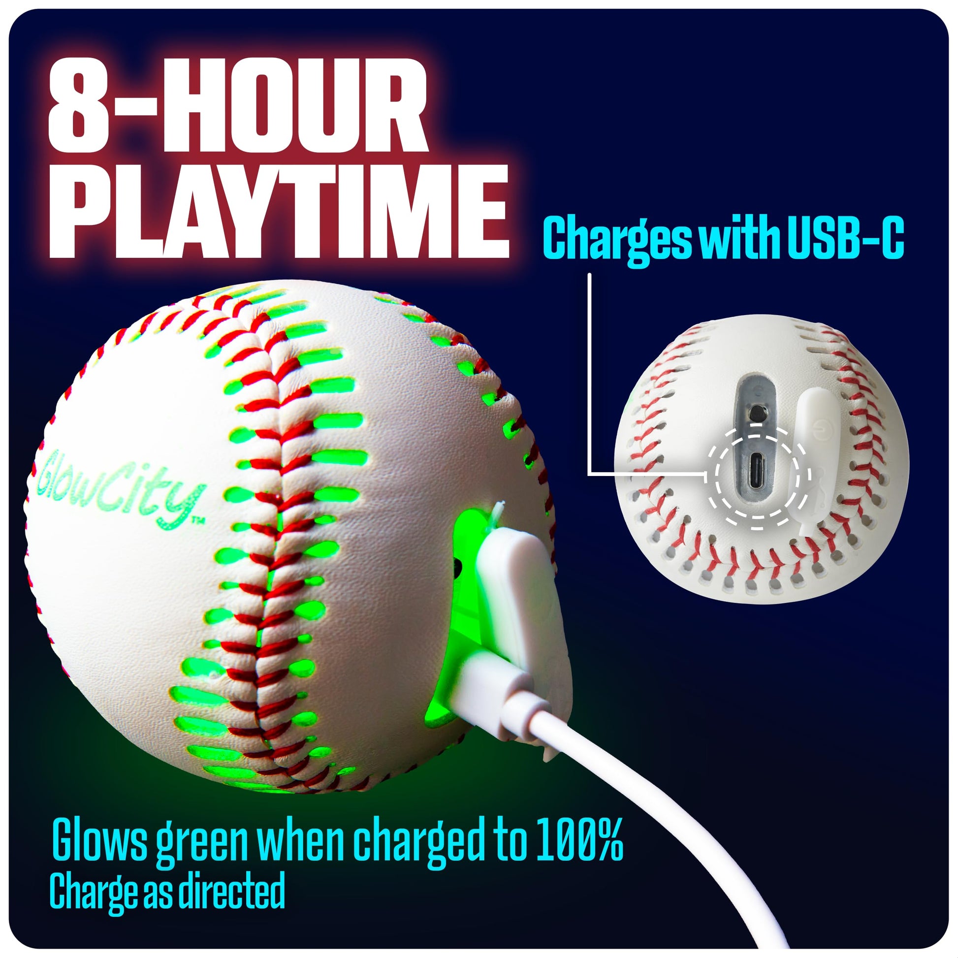 GlowCity Premium Leather LED Rechargeable Light-Up Baseball - Illuminate the Game - Nighttime Fun and Play - Sports Stuff & Gadgets for Kids Age 8