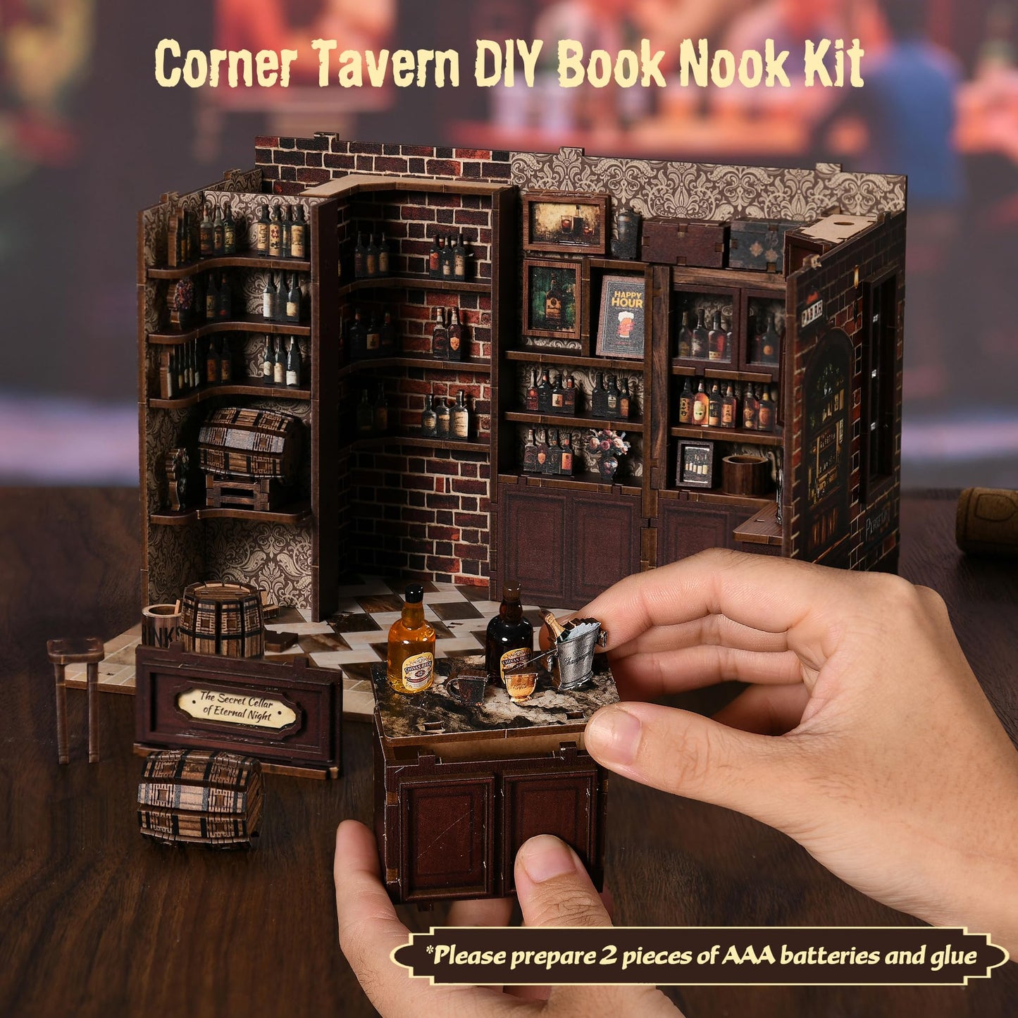 DIY Book Nook Kit with LED Lights | 3D Puzzles for Adults & Teens, Miniatures and Model Building Kits for Bookshelf Decor, Relaxing & Unique Gift