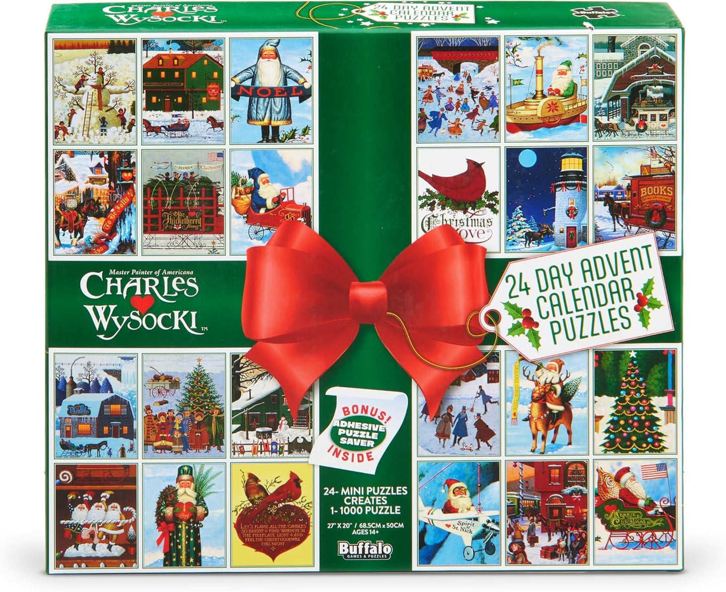 Buffalo Games - Charles Wysocki - 24 Days of Christmas Advent Calendar Puzzles - 24 Mini Puzzles to UNbox