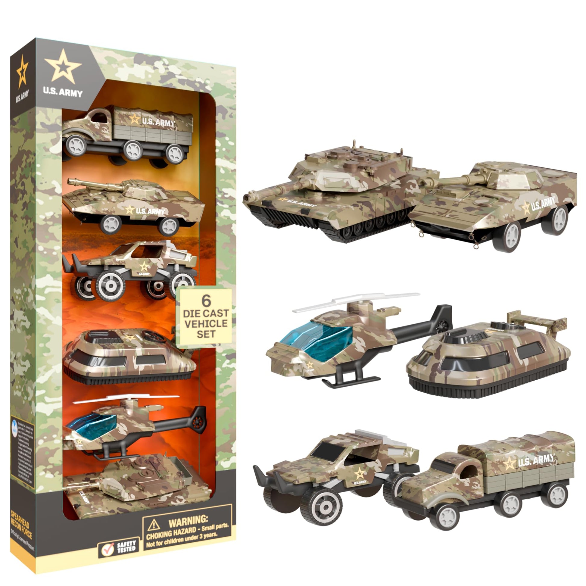 Lollipop US Army Die-Cast Vehicle Set - 6 Military Vehicles for Toddlers & Kids, Army Trucks, Jeeps, Recon Force Toys for Boys Age 4-7, Officially