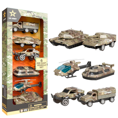 Lollipop US Army Die-Cast Vehicle Set - 6 Military Vehicles for Toddlers & Kids, Army Trucks, Jeeps, Recon Force Toys for Boys Age 4-7, Officially