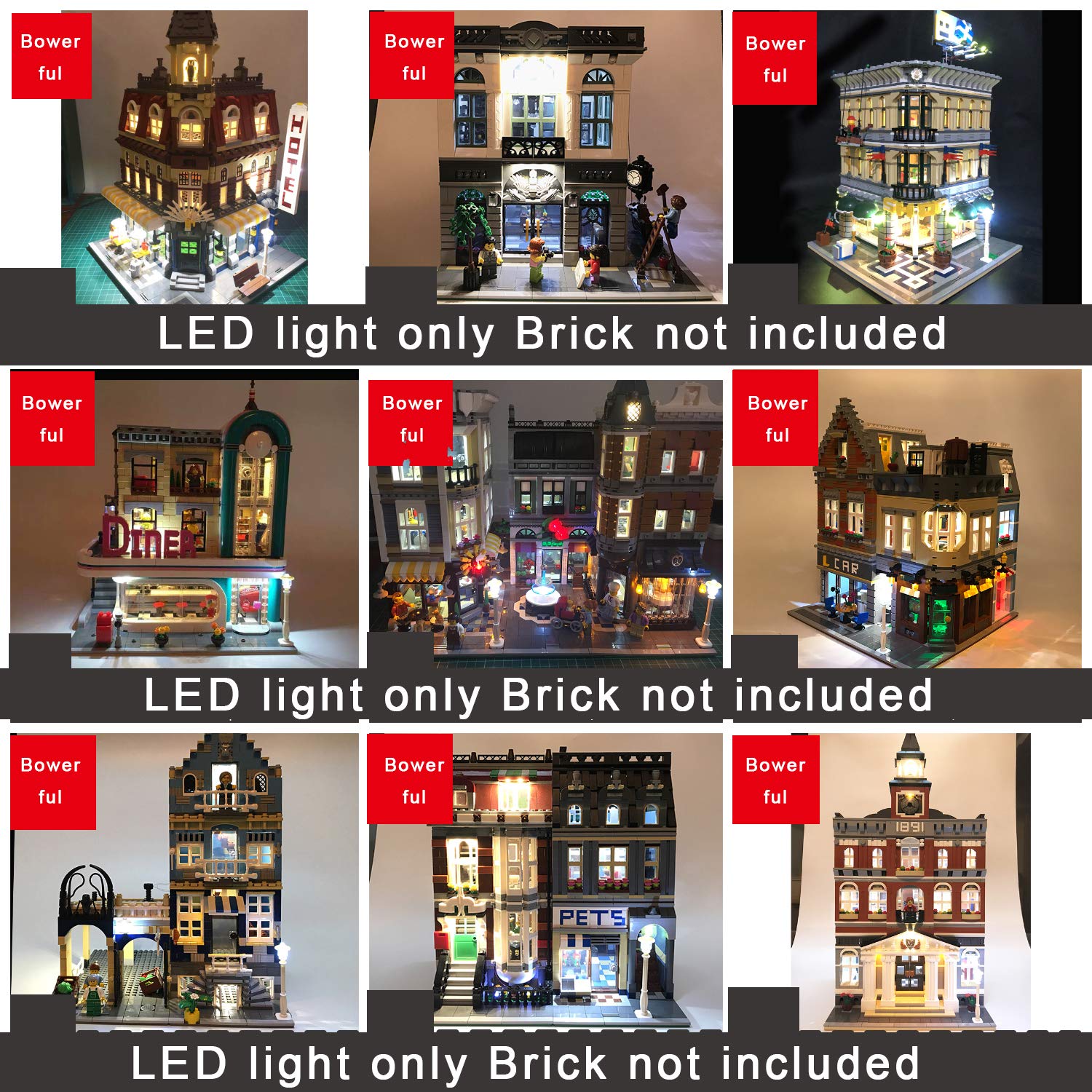 3 Packs X LED Down Lights (USB Powered Brick White LED), Compatible with Lego Bricks or Major Brand Bowerful