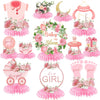 Vifoulal 12 Pcs Baby Shower Honeycomb Centerpieces for Girl, Floral Party Table Honeycomb Decorations, for Newborn Baby Photo Props, Tables Toppers