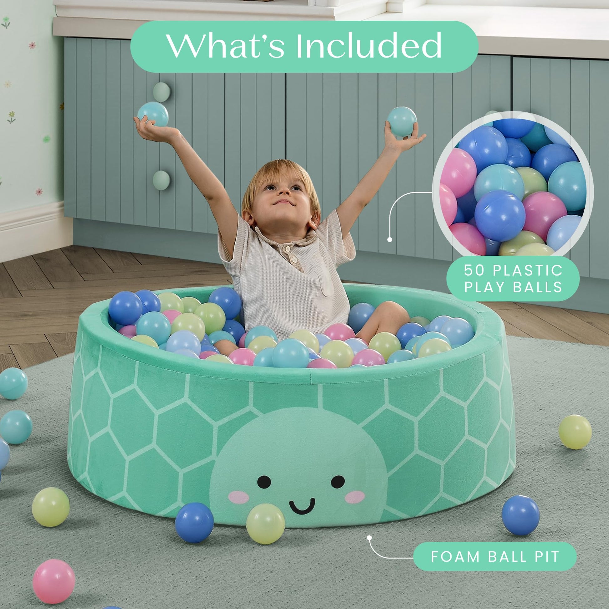 Delta Children Turtle Soft Ball Pit with 50 Play Balls - Ball Pits for Toddlers, Soft Round Kiddie Baby Playpen Ball Pool for Kids, Ideal Gift, Green