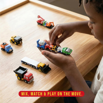 Popular Playthings Magnetic Vehicles for Toddlers 1-3, Mini Mix or Match Car Toys, Set of 7 Gift for Kids - Construction Trucks