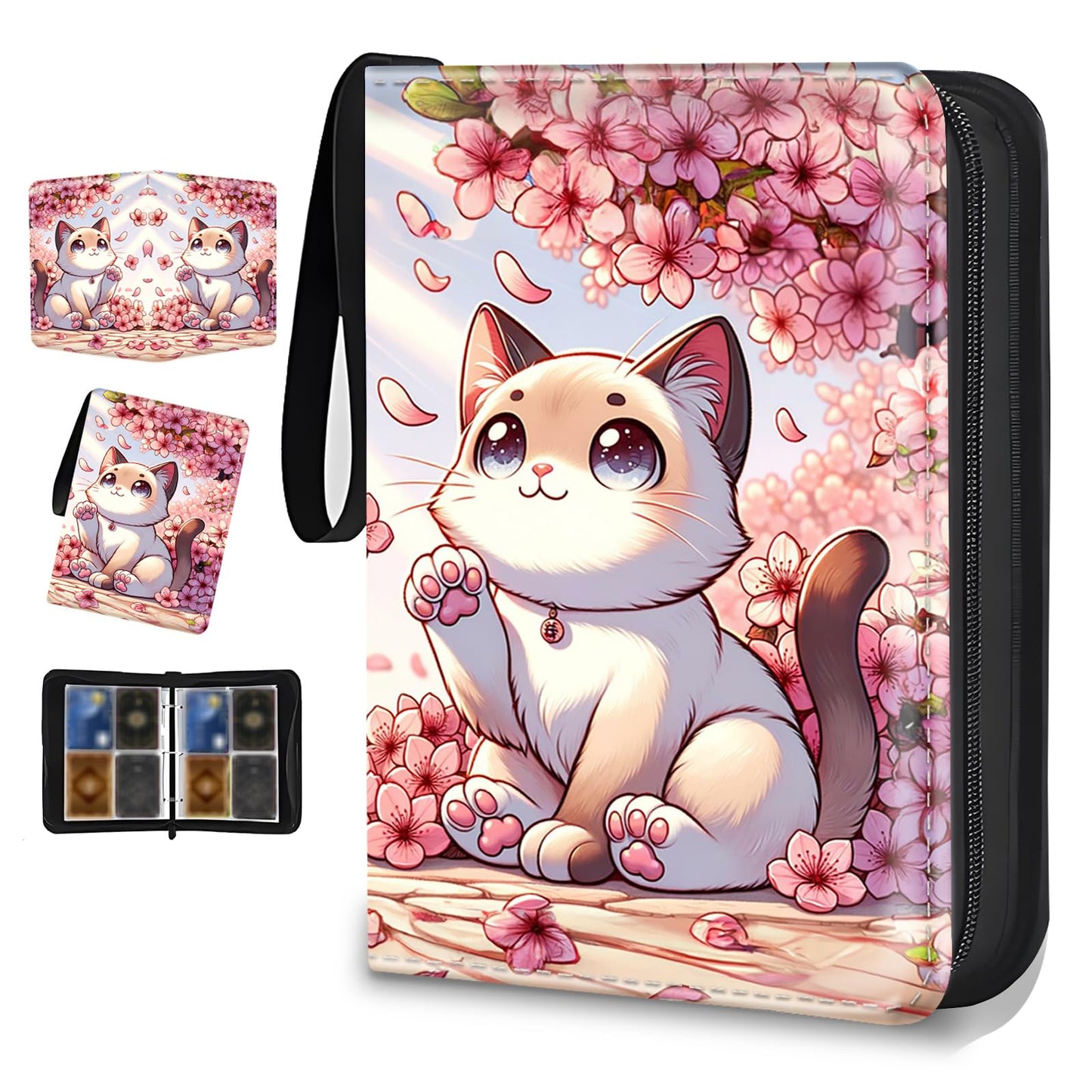 Card Binder 4 Pockets Zip Trading Card Binder for 400 Cards, PU Collection Binder with Removable Sleeves for 50 Pages, Portable Collector Album, Card