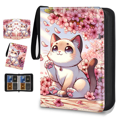 Card Binder 4 Pockets Zip Trading Card Binder for 400 Cards, PU Collection Binder with Removable Sleeves for 50 Pages, Portable Collector Album, Card