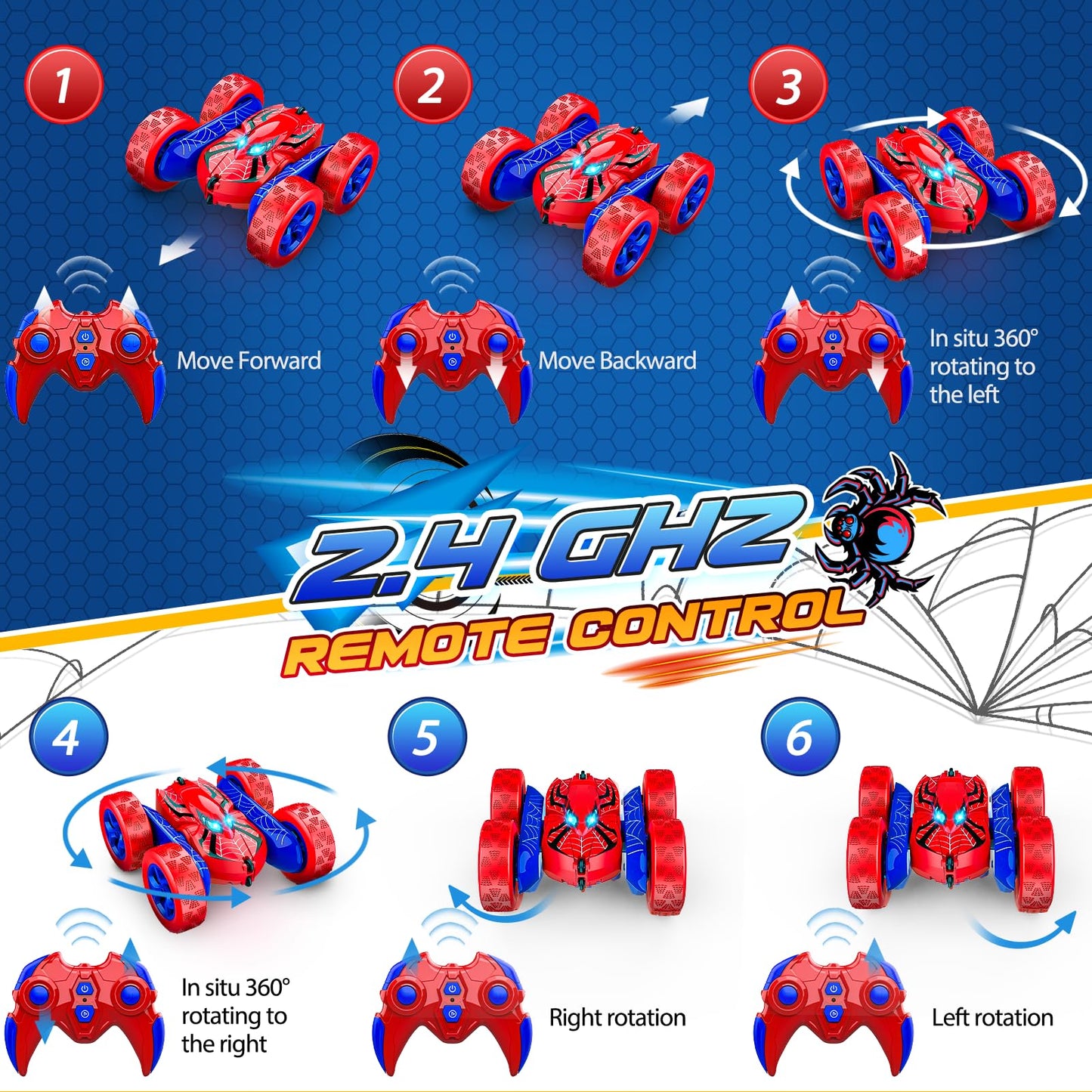 Spider RC Cars Remote Control Car, Double Sided 360°Flip 4WD Rechargeable