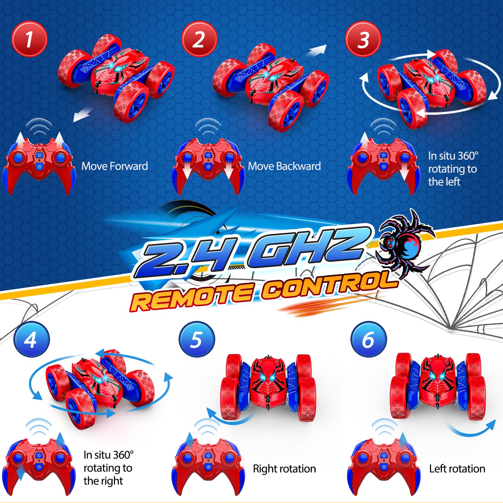 Spider RC Cars Remote Control Car, Double Sided 360°Flip 4WD Rechargeable