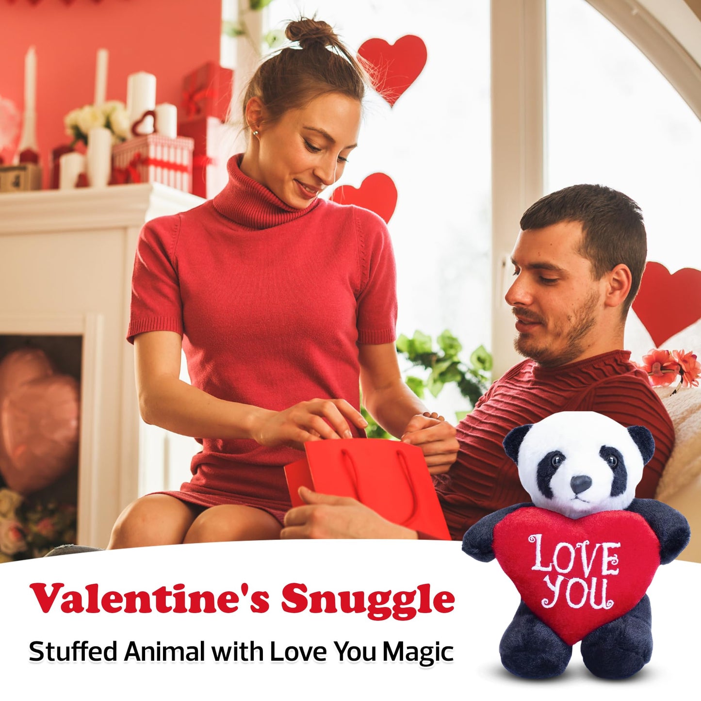 Made By Aliens 8 inch Adorable Valentine Stuffed Animal with Love You Heart for Loved Ones -Premium Huggable Animal (Panda with Heart)