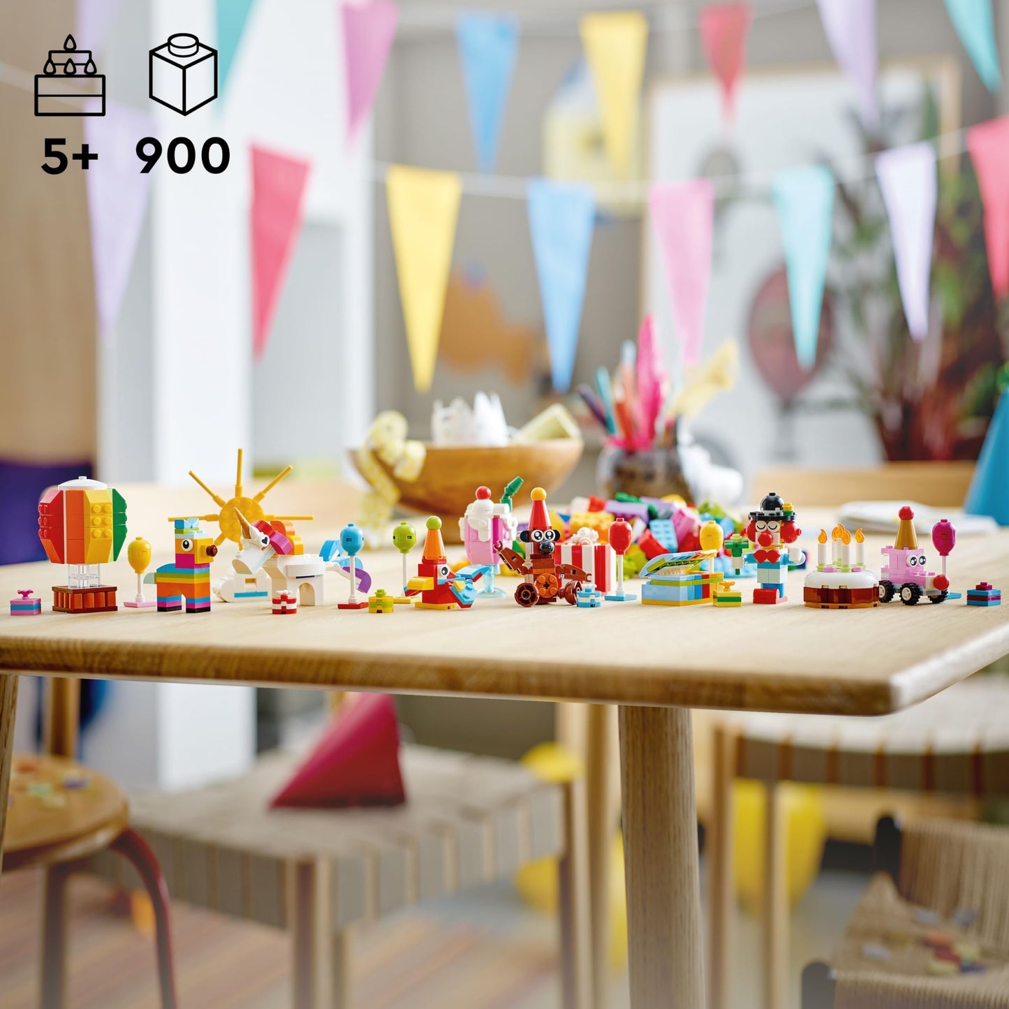 LEGO Classic Creative Party Box Bricks Set 11029, Family Games to Play Together, Includes 12 Mini-Build Toys: Teddy Bear, Clown, Unicorn, Fun for All
