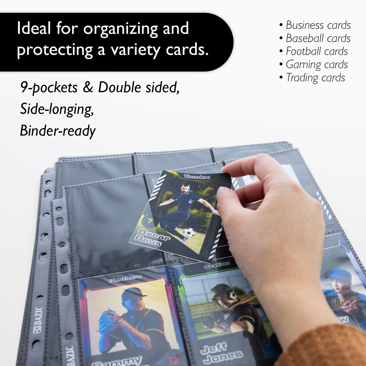 BAZIC Products Side-Loading 9-Pocket Double-Sided Card Pages, Bulk 100 Pack