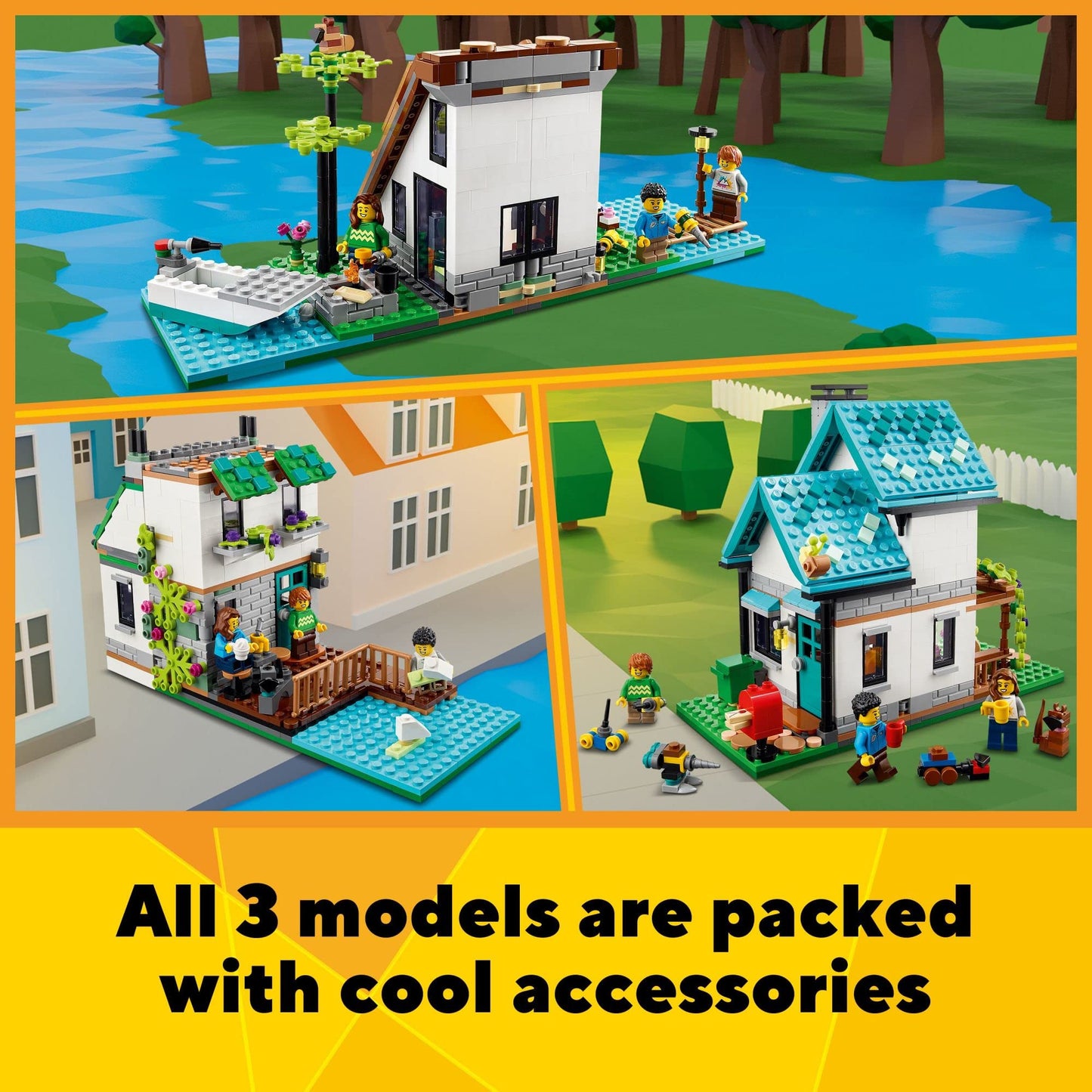LEGO Creator 3 in 1 Cozy House Building Toys - Toy Figures & Pretend Play Playsets for Boys & Girls, Ages 8+ - 3 Building Options - Gift for Birthdays