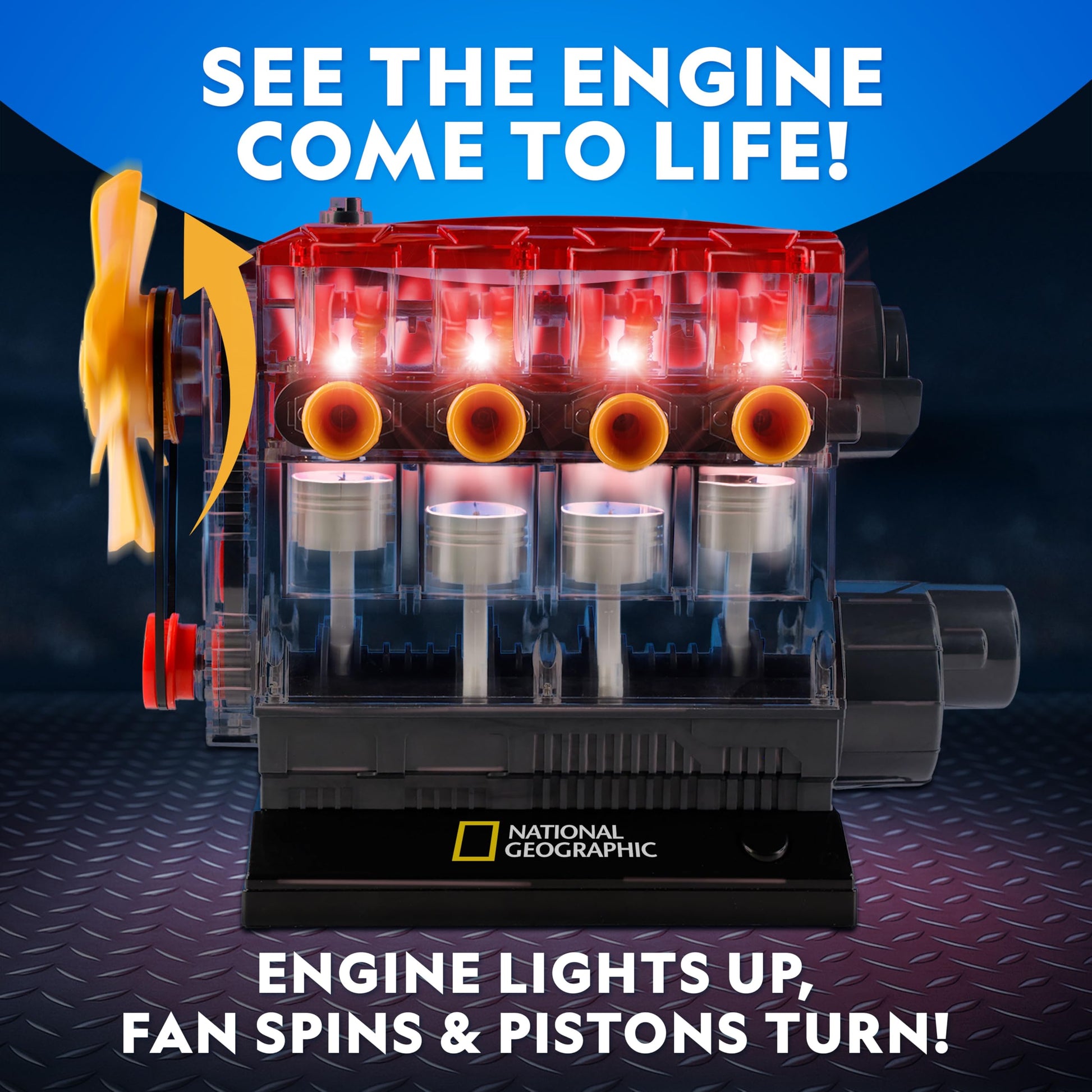 National Geographic 4-Cylinder Engine Building Kit Working Model for Kids