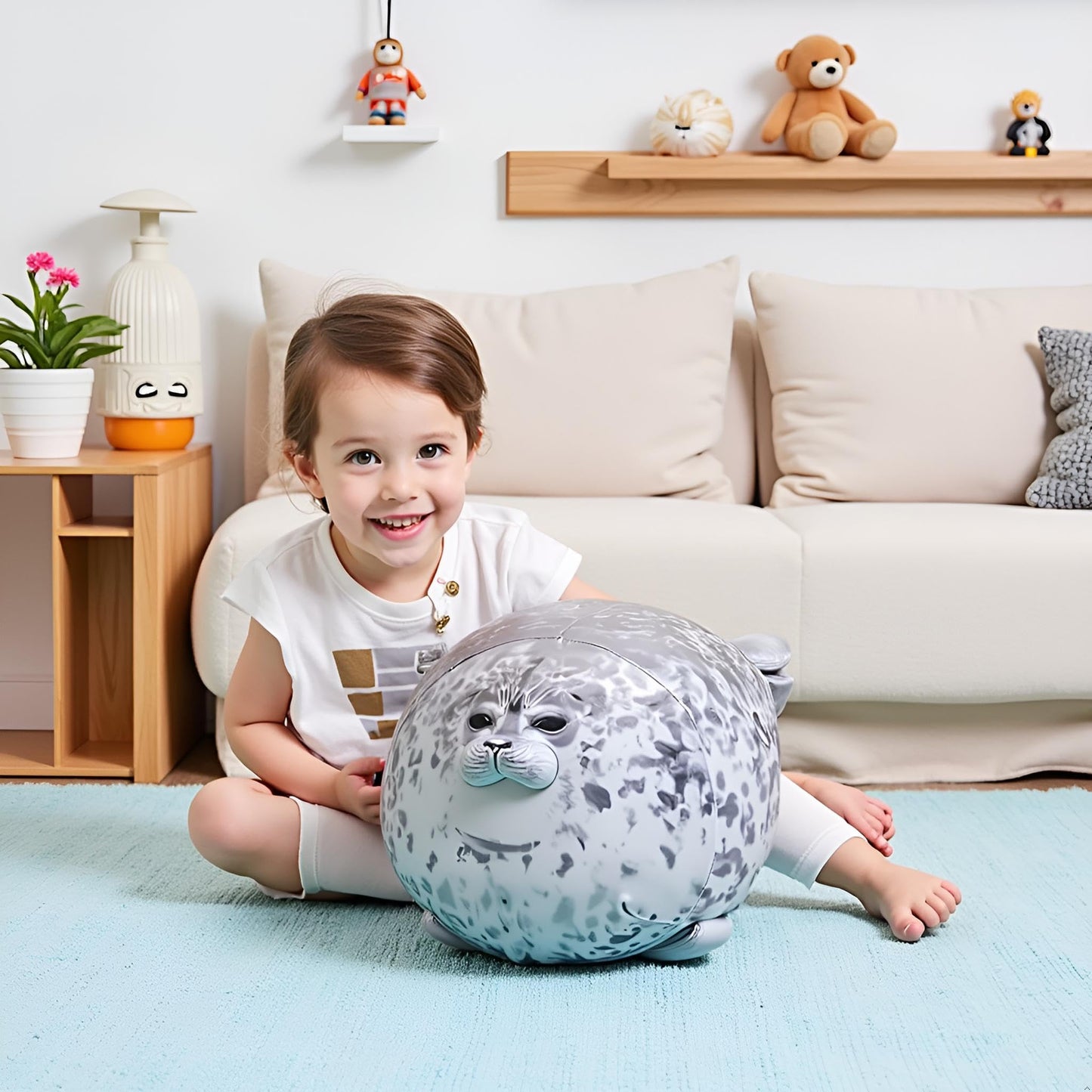 Ryttir 24 Inch Fuzzy Large Seal Stuffed Animal,Soft Stuffed Seals Plush Toy Cuddly Bedroom, Funny Valentine Seal Gifts for Women Girls Boys