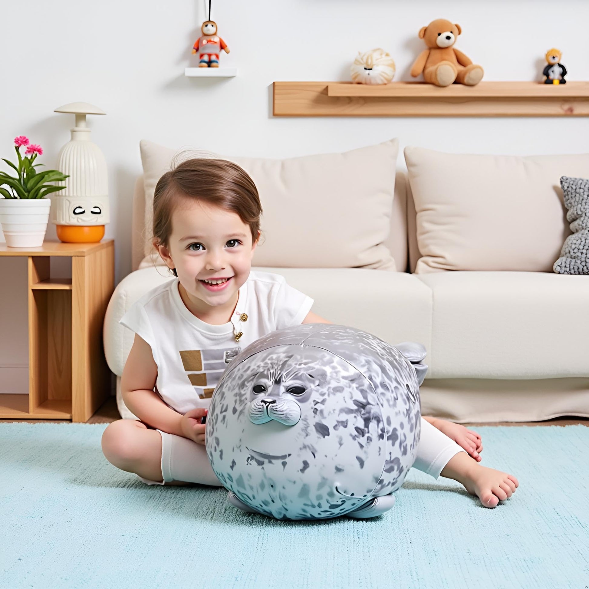Ryttir 24 Inch Fuzzy Large Seal Stuffed Animal,Soft Stuffed Seals Plush Toy Cuddly Bedroom, Funny Valentine Seal Gifts for Women Girls Boys