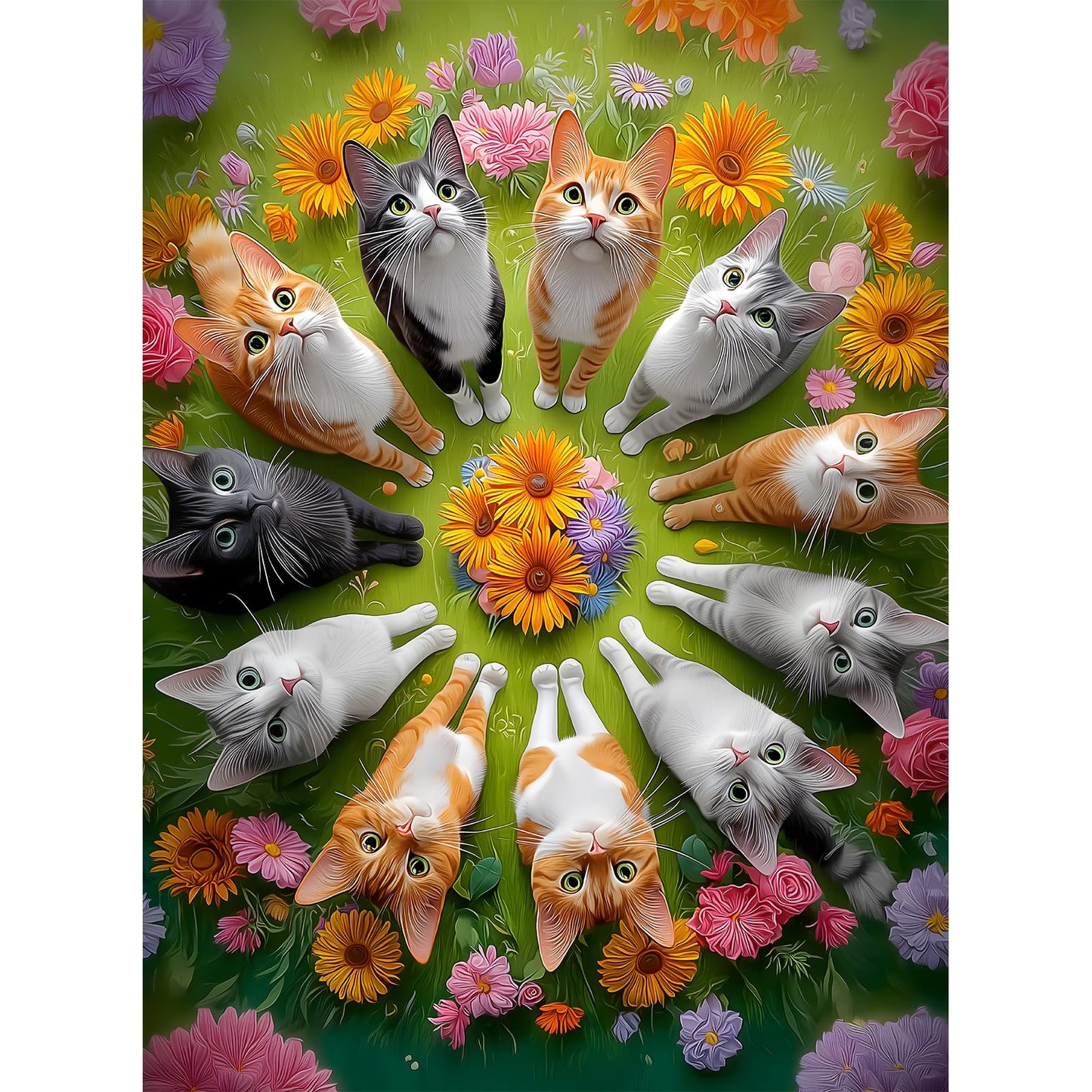 Puzzles for Adults 500 Pieces, Cat Jigsaw Puzzles - Feline Blossoms, Impossible Flower Puzzle for Seniors Family, 20.47 x 14.96 inches, 1:1 Poster