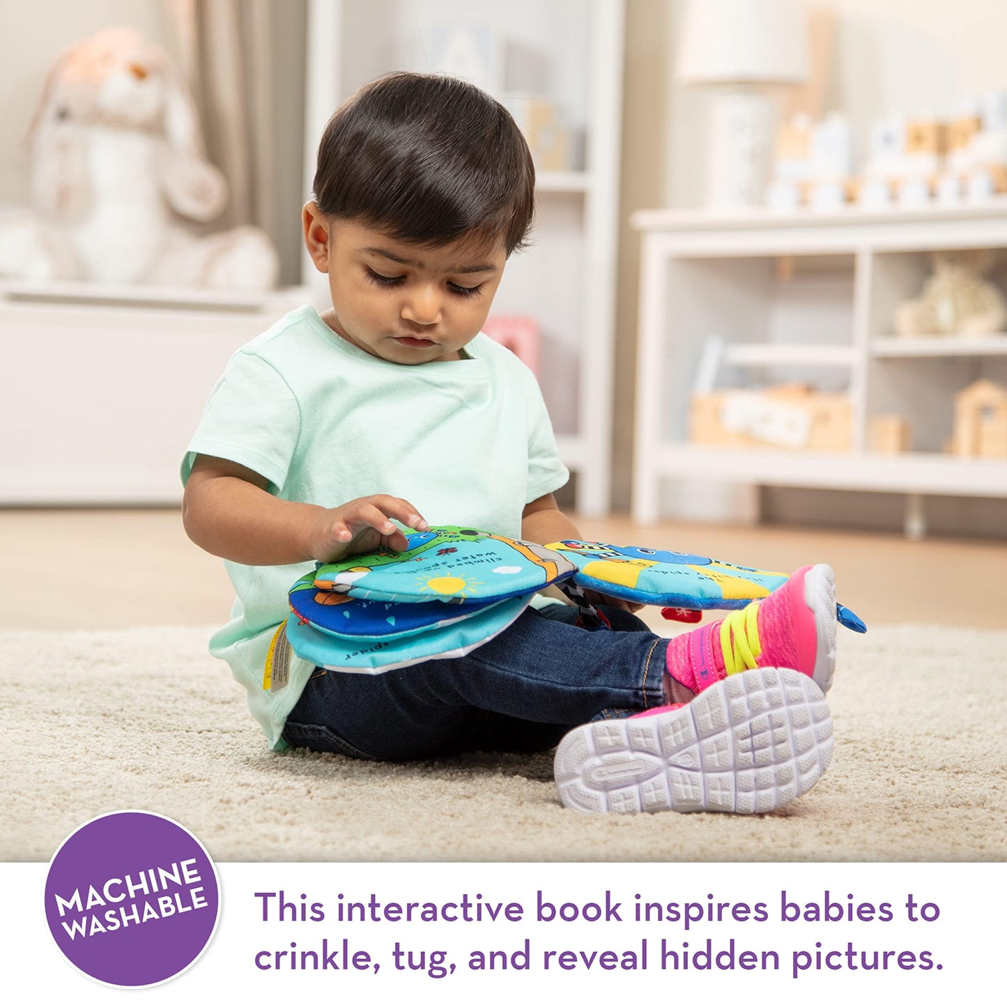Melissa & Doug K's Kids Itsy-Bitsy Spider 8-Page Soft Activity Book for Babies and Toddlers - Cloth Baby Book And Sensory Toy With Textures To Grasp