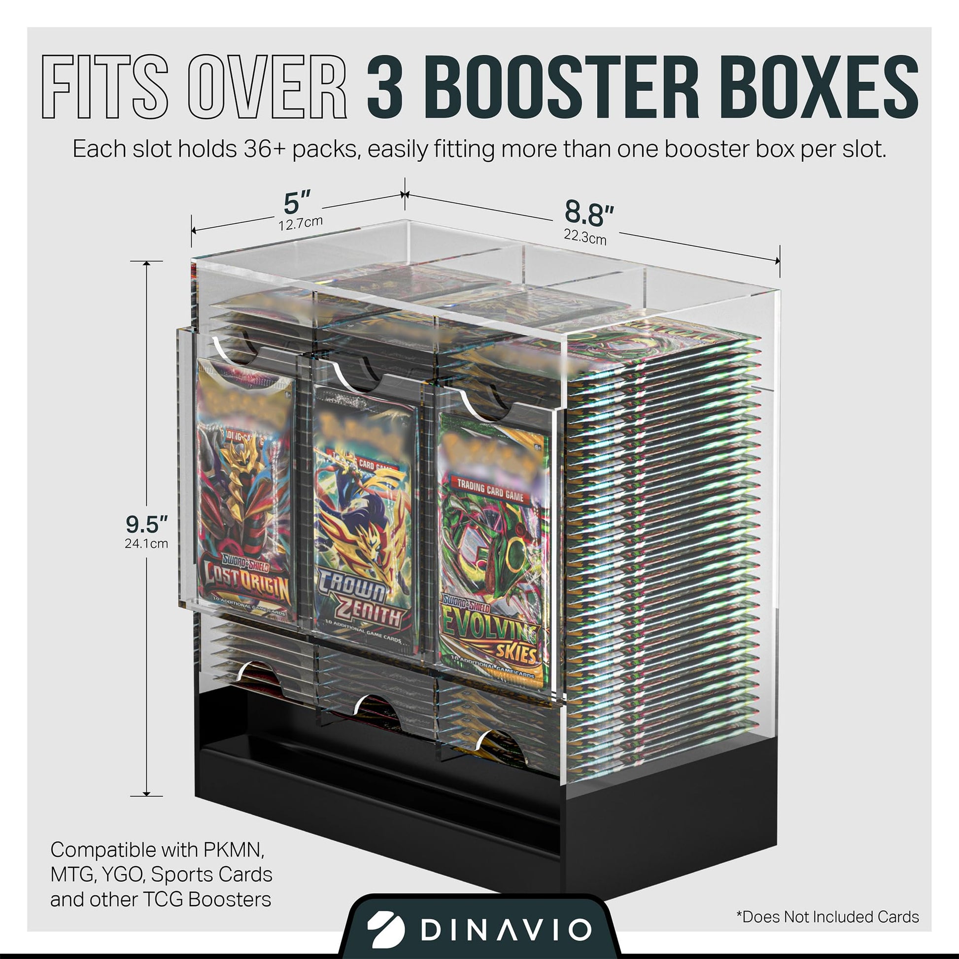 Dinavio Crafthouse 3-Slot Booster Pack Dispenser with Black Base - Fits 120 Booster Packs for Dispensing - Compatible with TCG Trading Card Boosters