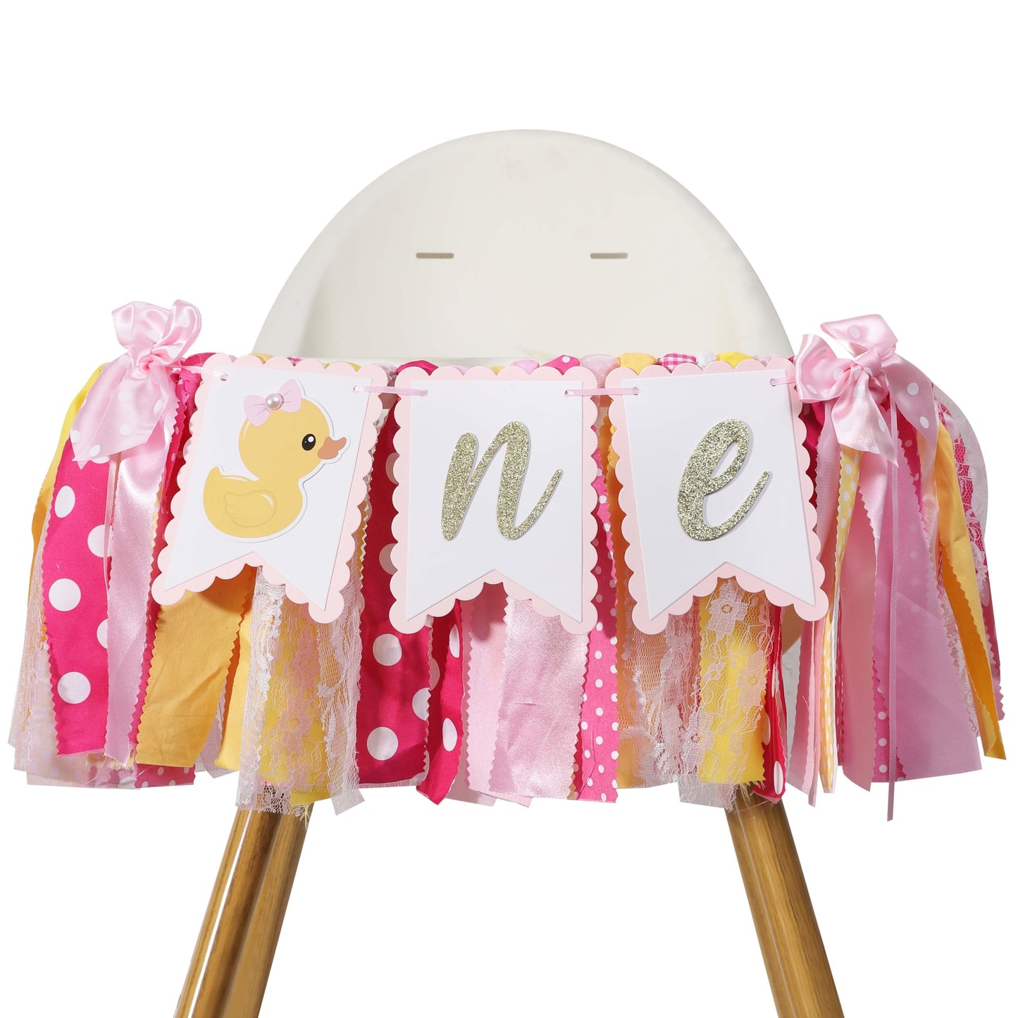 Duck High Chair Banner - Pink Rubber Duck 1st Birthday Party Decoration, Ducky Birthday Party Baby Shower