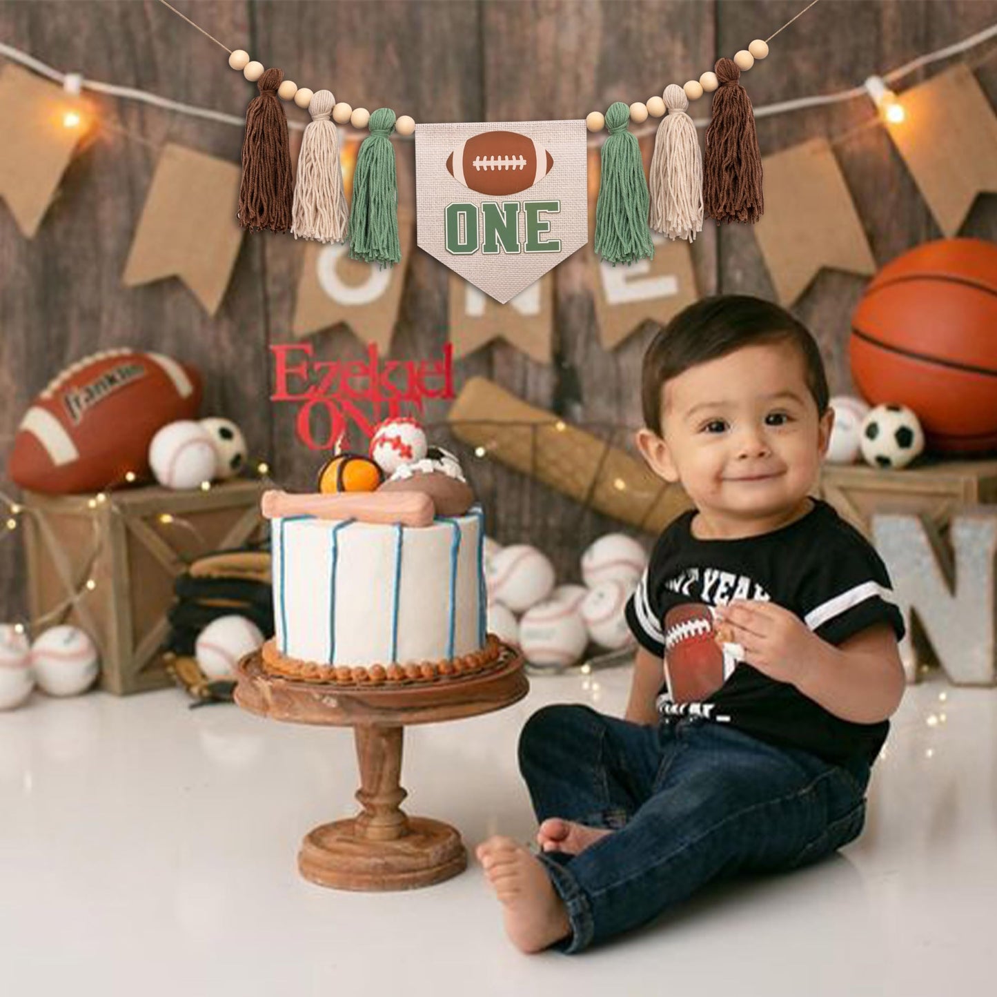 ZAIBIANHAO Football First Birthday High Chair Banner