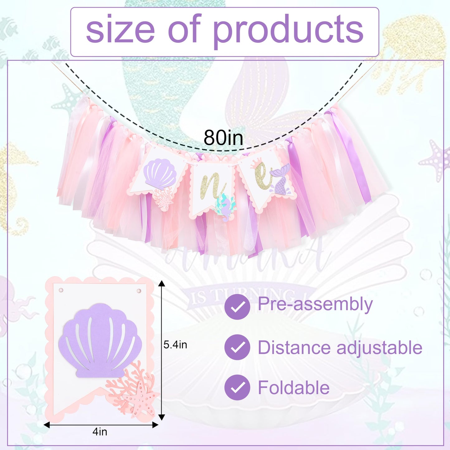 Mermaid 1st Birthday High Chair Banner - Under the Sea First Birthday Party Decoration, Mermaid Theme One Party Banner, Cake Smash Photo Props