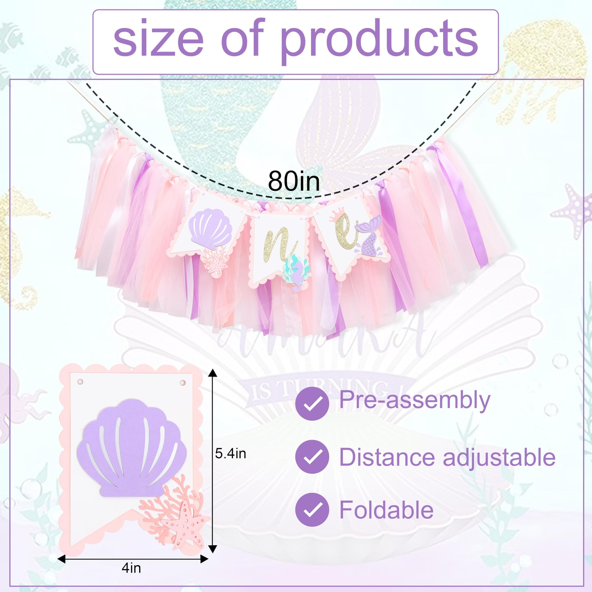 Mermaid 1st Birthday High Chair Banner - Under the Sea First Birthday Party Decoration, Mermaid Theme One Party Banner, Cake Smash Photo Props