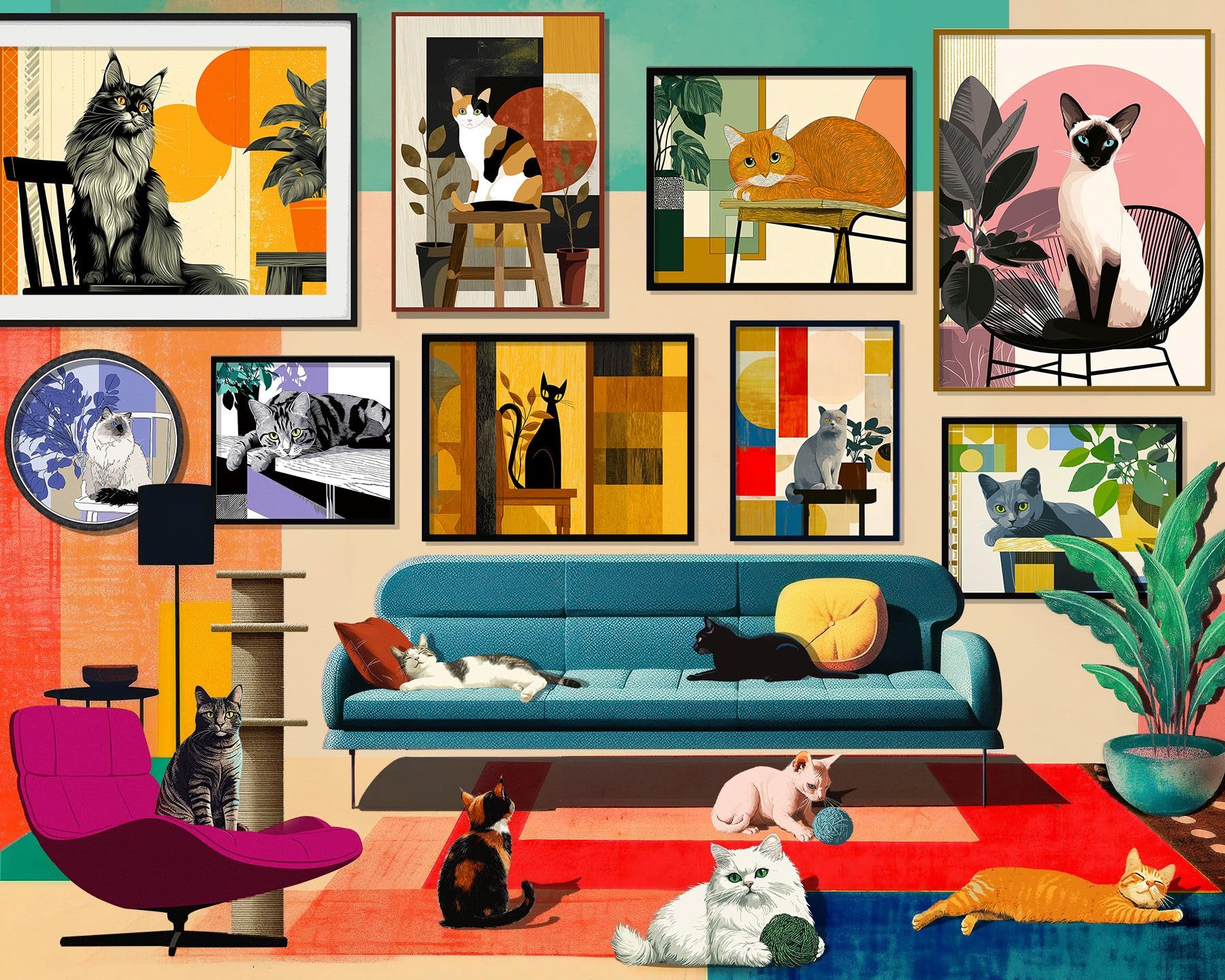 Springbok Mid-Century Cats 1000 Piece Jigsaw Puzzle for Adults