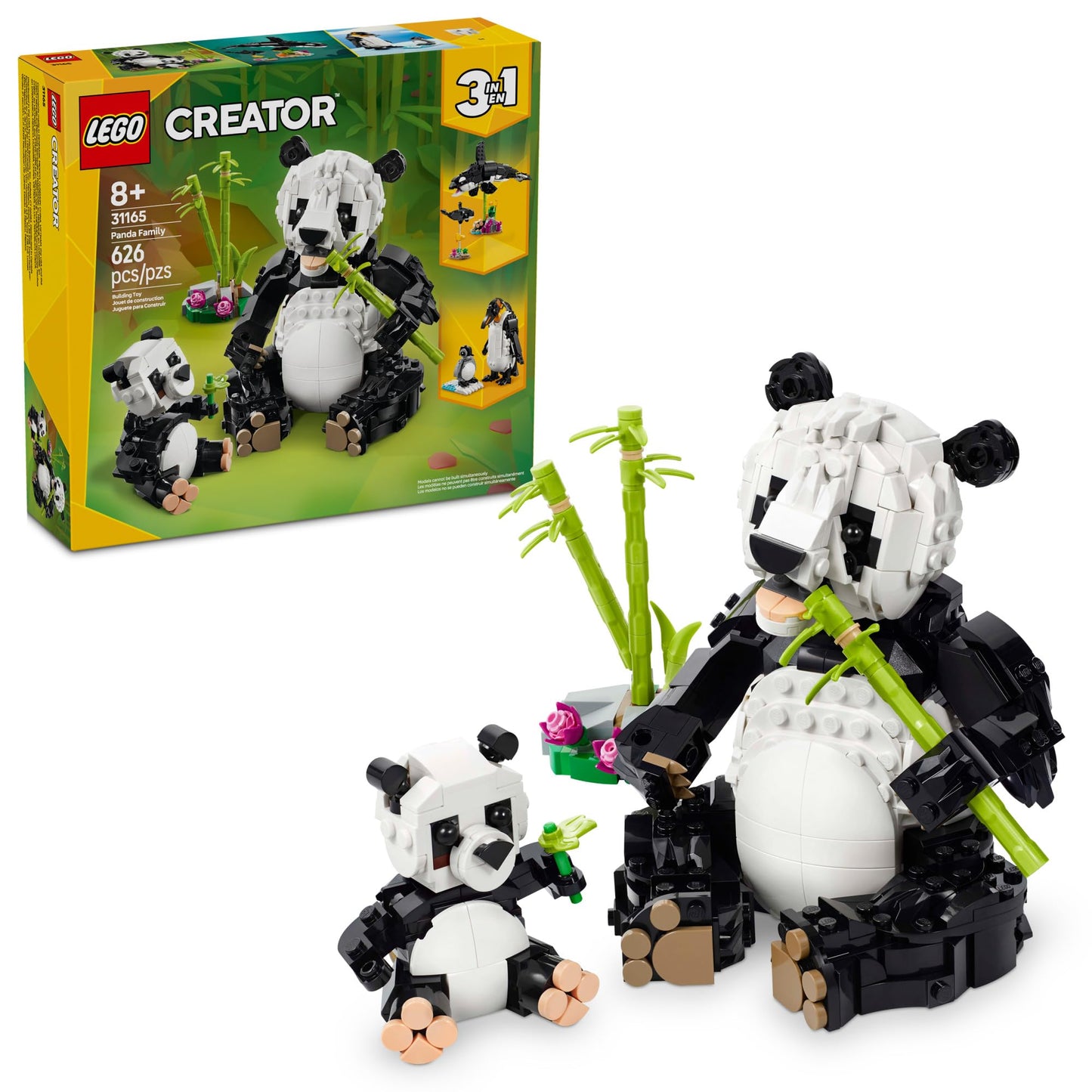 LEGO Creator 3 in 1 Wild Animals Panda Family - Building Toy Kit for Kids with 3 Building Options, Panda, Penguin, or Orca - 8 Year Old Girl & Boy