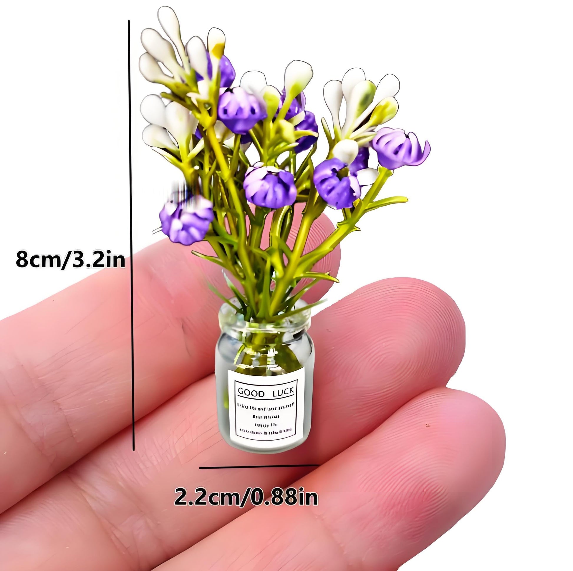 2 Pieces Realistic Miniature Flower Vases with Dark Purple Jasmine - Handmade 1:6/1:8 Scale Dollhouse Accessories, Fairy Garden Ornaments, DIY Craft
