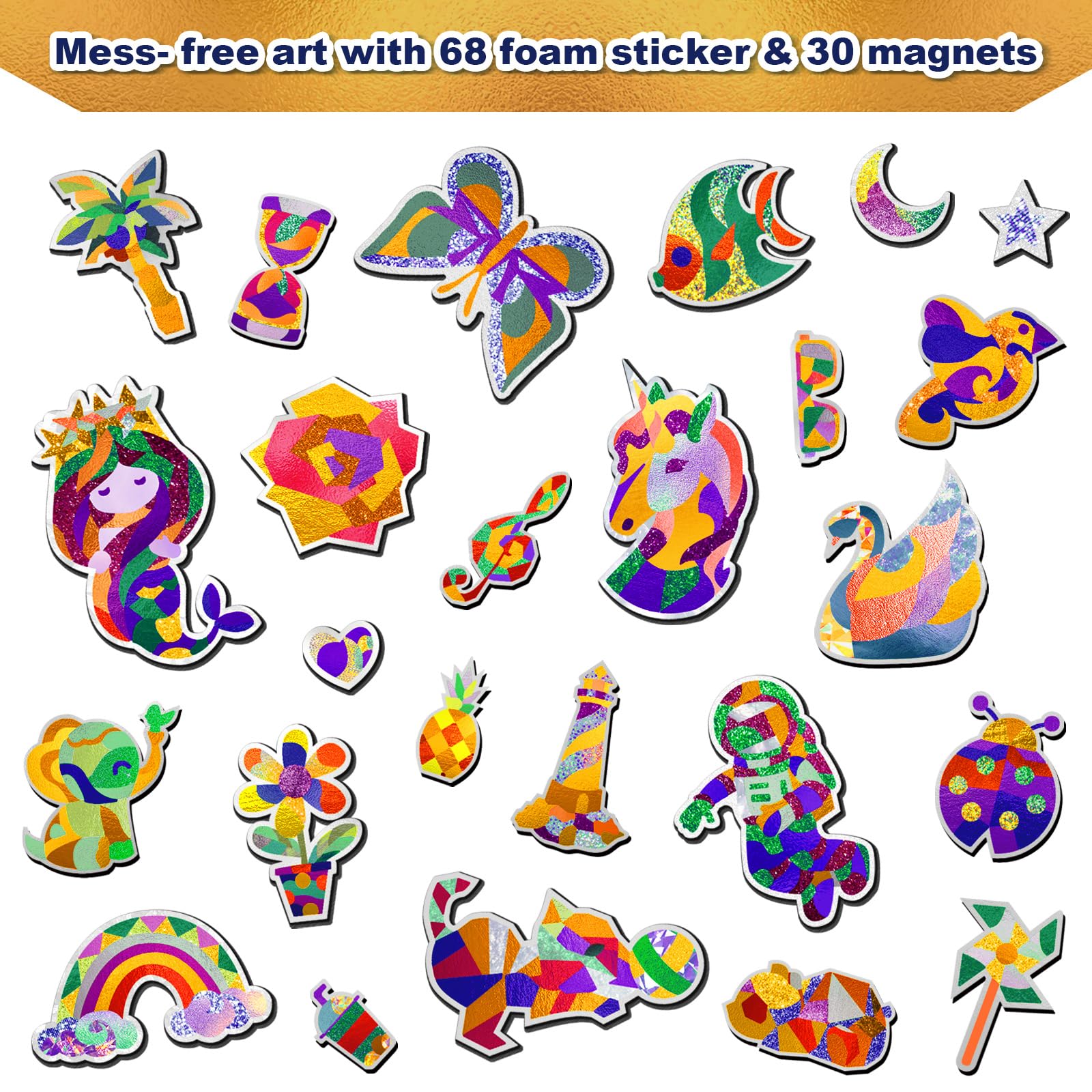 FLUXOJOY Foil Art Craft Kits for Kids, Mess -Free Fun Activity Set for Child, DIY Printing Craft Kit, Birthday Party Gifts for Ages 4 5 6 7 8 9 10 11