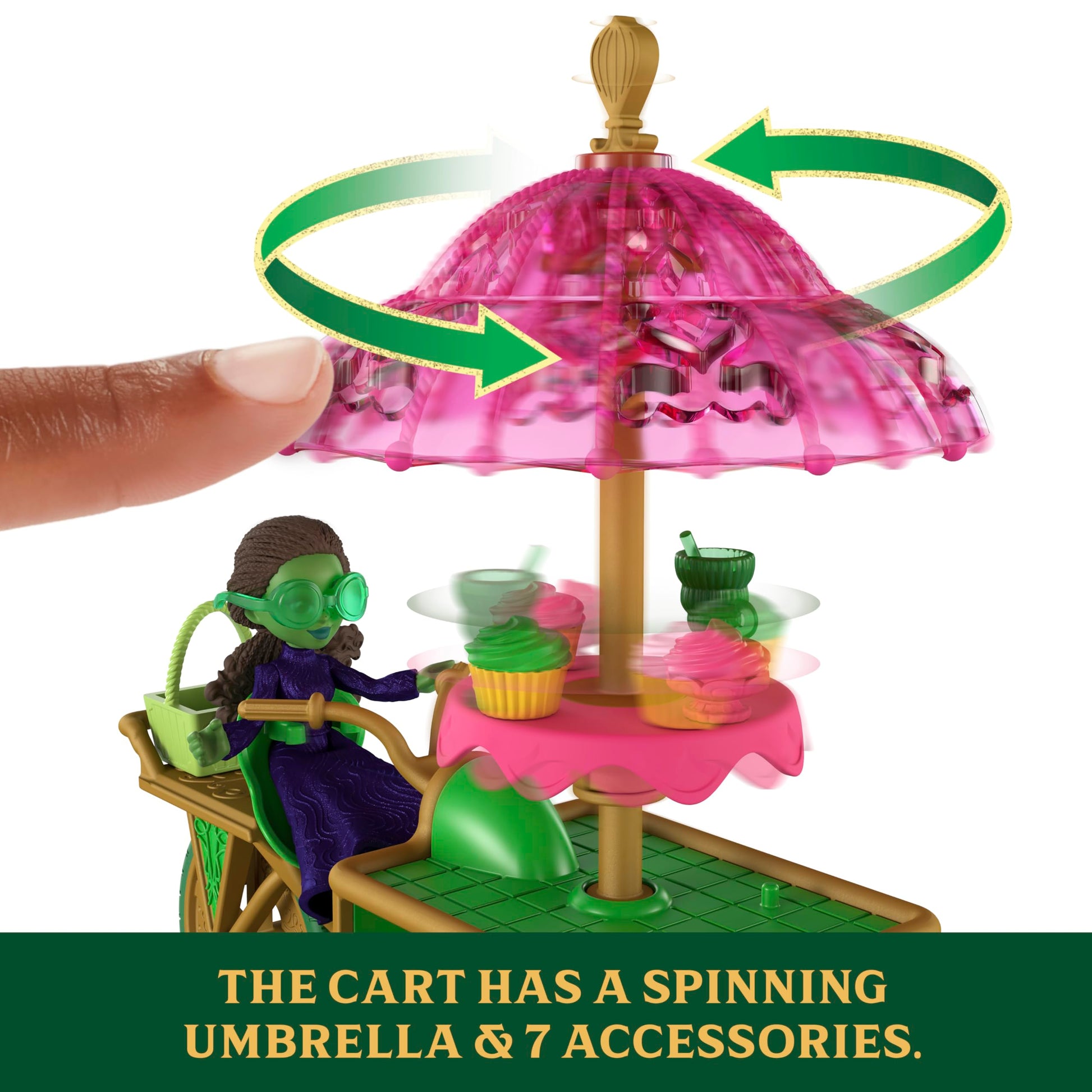 Mattel Universal Pictures’ Wicked Emerald City Dessert Cart Toy with Cart & Elphaba Small Doll & 7 Accessories, Inspired by The Movie