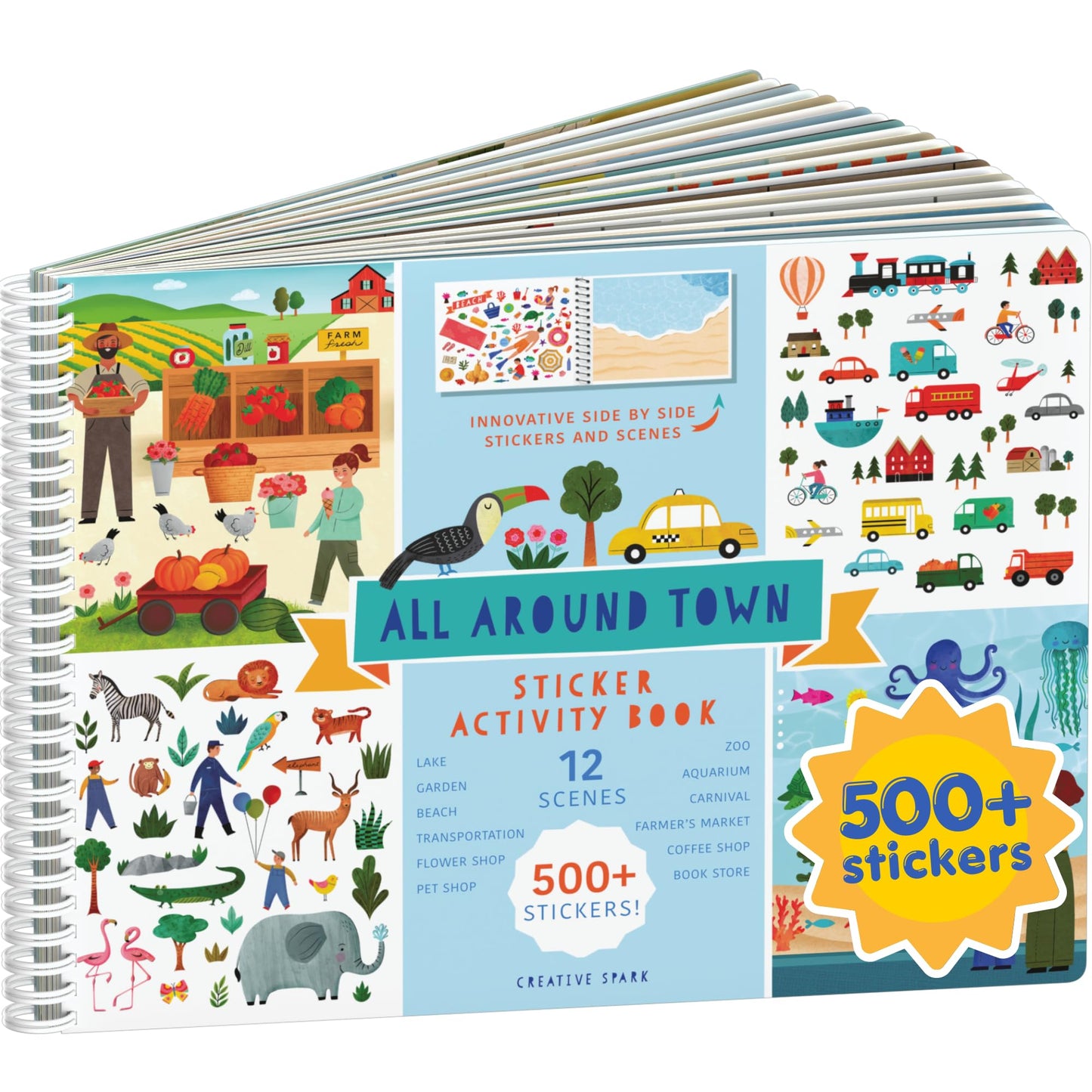 All Around Town 500+ Kids Sticker Book by Cupkin Fun Toddler Travel Activity Coloring and Sticker Book, Road Trip Essentials, 12 Coloring Pages 12