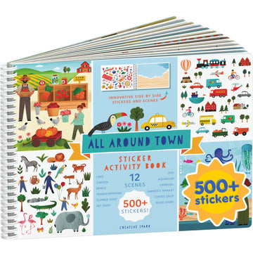 All Around Town 500+ Kids Sticker Book by Cupkin Fun Toddler Travel Activity Coloring and Sticker Book, Road Trip Essentials, 12 Coloring Pages 12