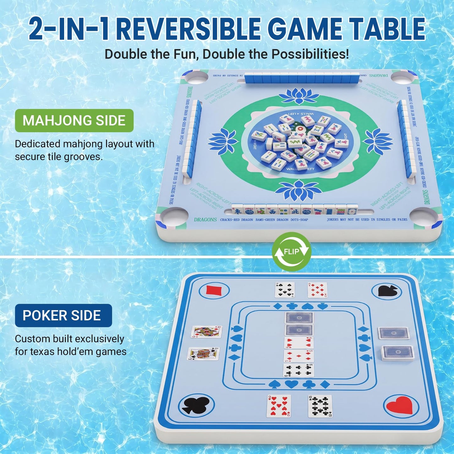 Sawiei Floating Mahjong Table for Pool, 32 Inch Double-Sided Floating Poker Tray, Waterproof Floating Board for Adults Pool Hot Tub Lake Summer Party