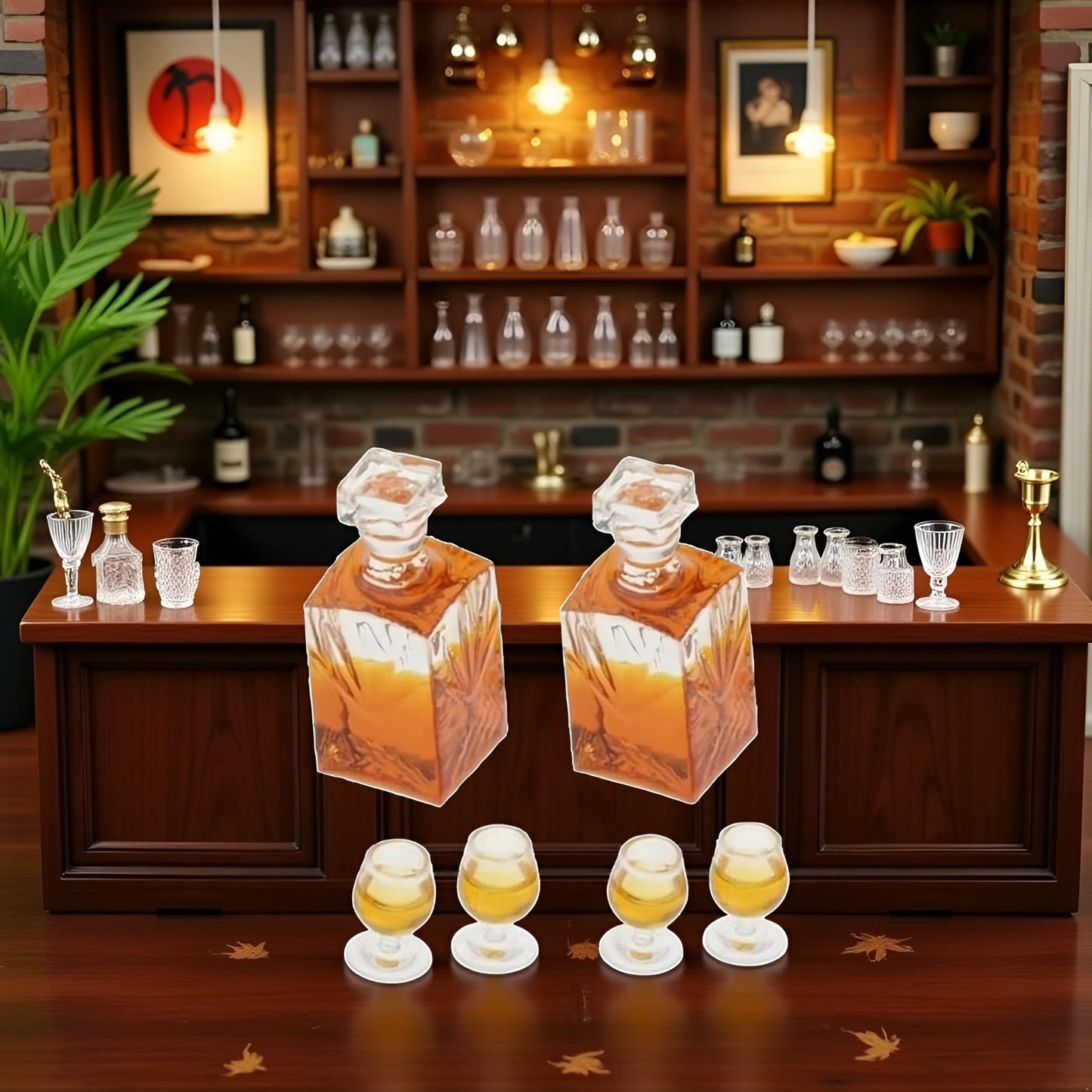 6-Piece 1:12 Scale Dollhouse Miniature Wine and Whiskey Bottle Set, Miniature Accessories Whiskey Wine Bottle Bar Model Convenient and Nice