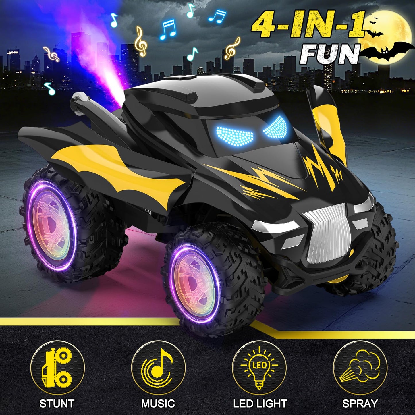 Tozuoup Remote Control Car, RC Cars Stunt Car Toy, 2.4GHz Rechargeable RC Cars with Spray and Music, Ideal Birthday Toys for Boys Age 6 7 8 9 10 11 12