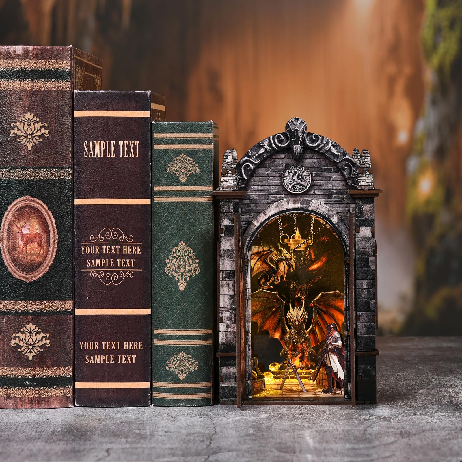 obzergem Book Nook Kit(Dragon Hidden Realm) DIY Miniature Kit Bookend, 3D Wooden Puzzle,with Dust Cover for Craft Enthusiasts