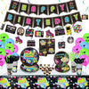 80s Party Supplies - Back to the 80s Party Decorations Set Including HAPPY BIRTHDAY Banner, Hanging Swirls, 80s Element Bunting, Plates, Cups
