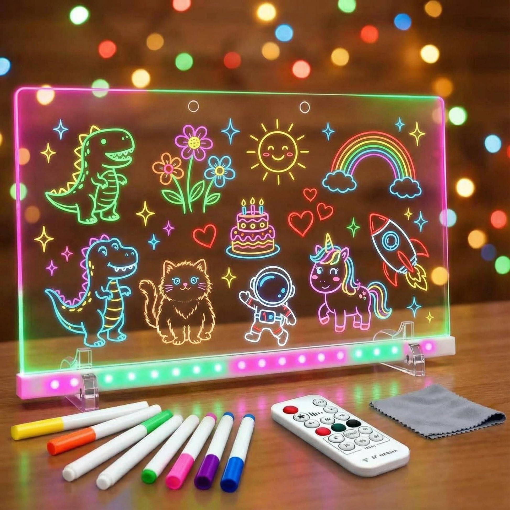 LED Drawing Board for Kids, 16" Glow Doodle LED Note Board with 7 Colors & 4 Modes, Light Up Drawing Tablet Birthday Gifts for Girls Boys with Stand