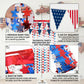 4 Pack Red White Blue Star Party Decoration Set, 2 Pack 3.3ft x 6.6 ft Star Foil Fringe Tinsel Streamer Curtain Backdrop + 2 USA Flag Pennant Banner