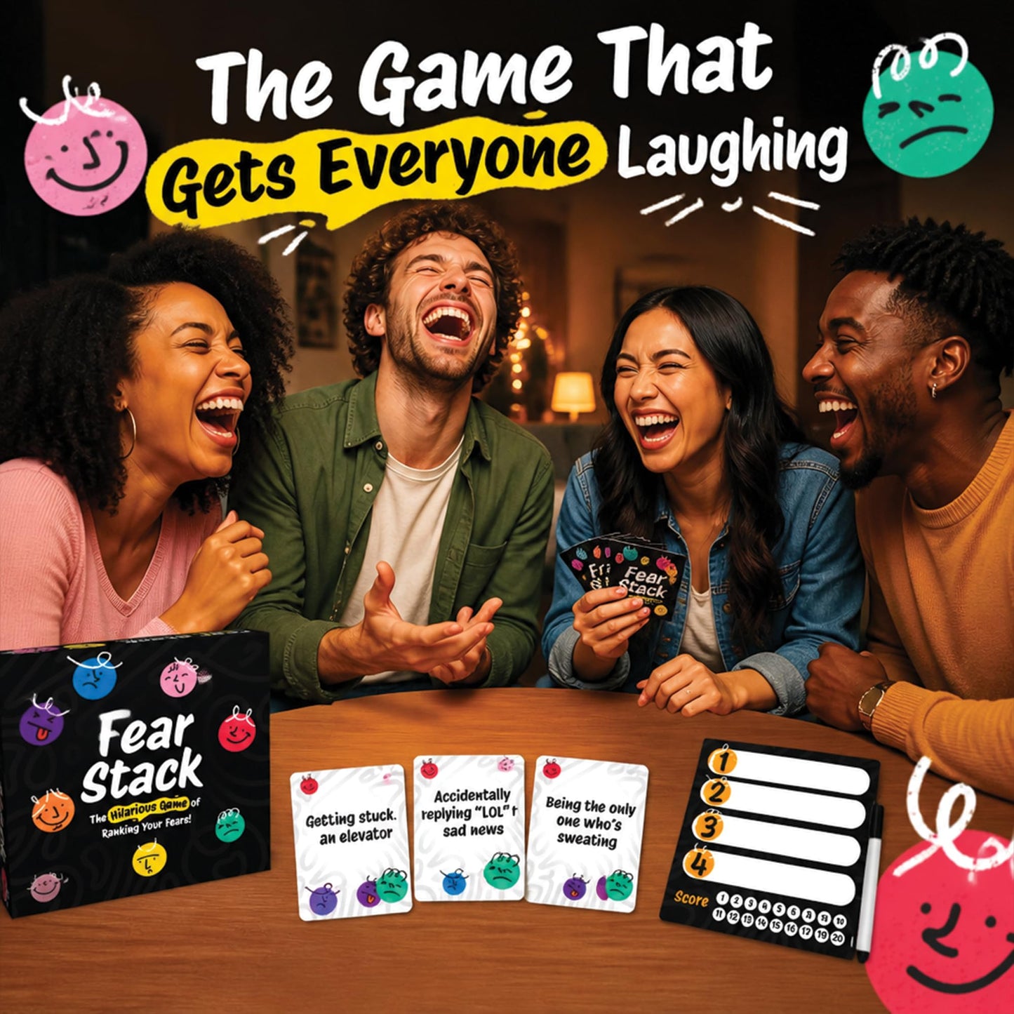 Fear Stack - What Freaks Out Your Friends and Family? A Fun Ranking Game for Adults and Kids | Includes 184 Cards, 4 Whiteboards, and 4 Markers