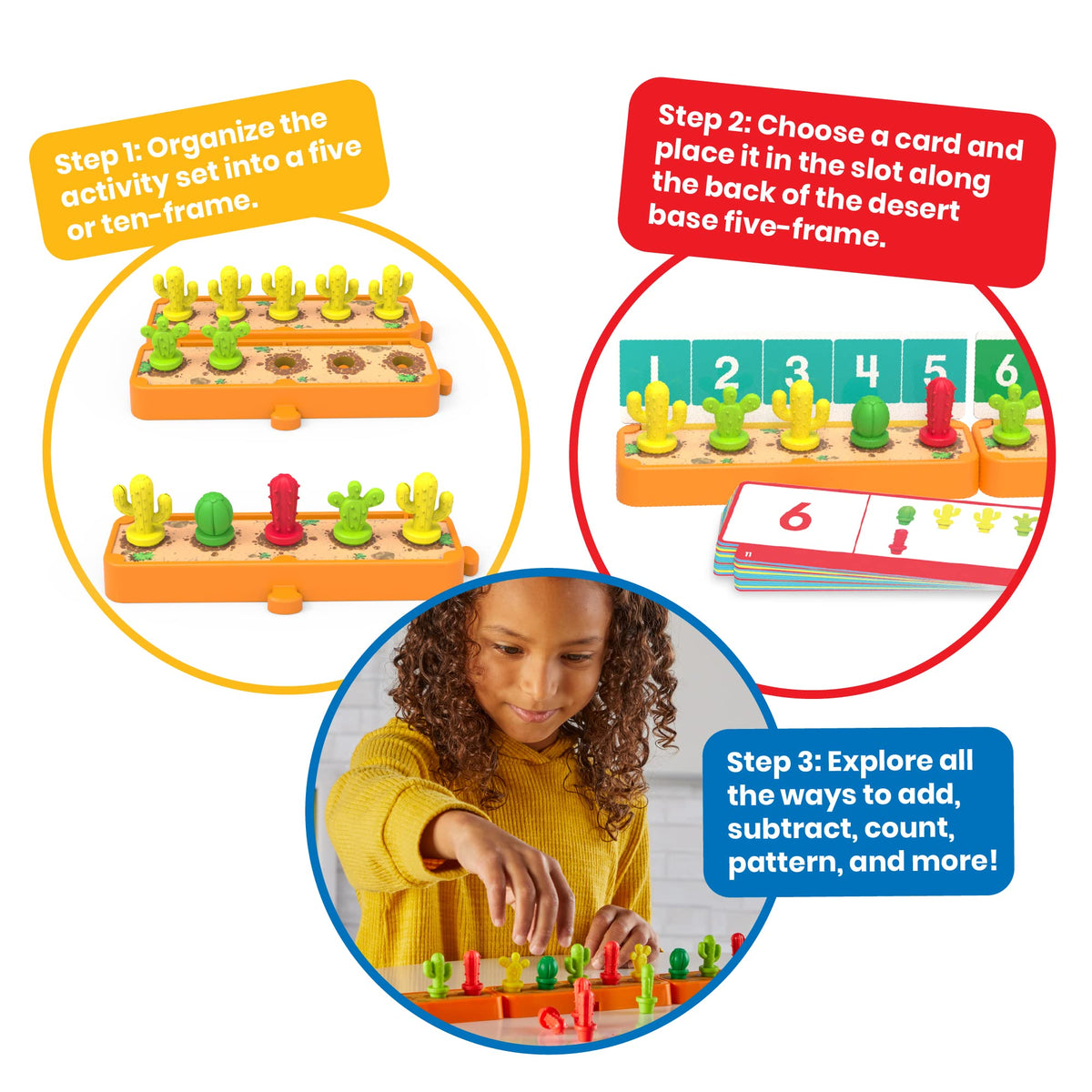 hand2mind Cactus Counting Desert Math Activity Set, Ten Frame Math Manipulatives, Color Counters for Kids Math, Montessori Math Materials, Math Games